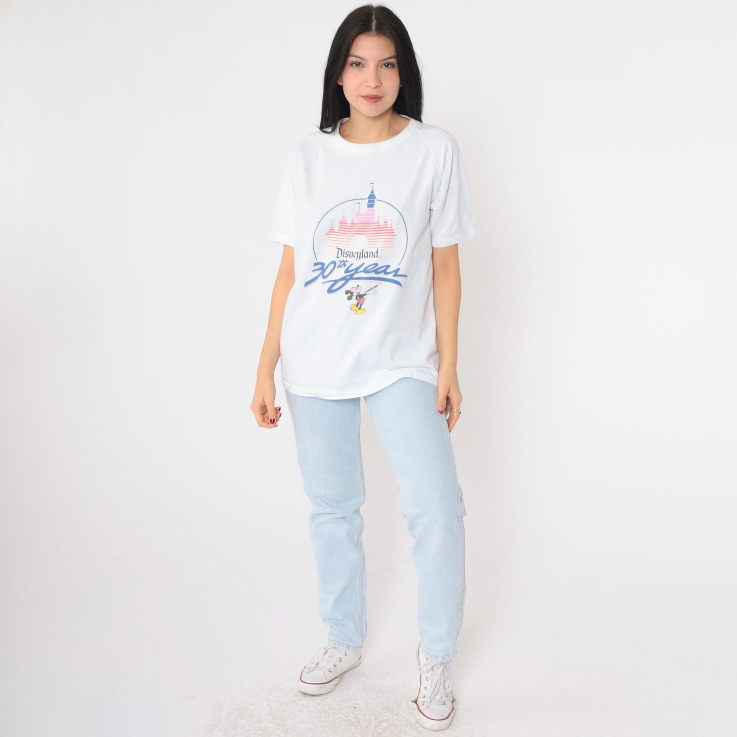 1985 Disneyland 30th Anniversary Mickey Mouse T-Shirt White Raglan Medium