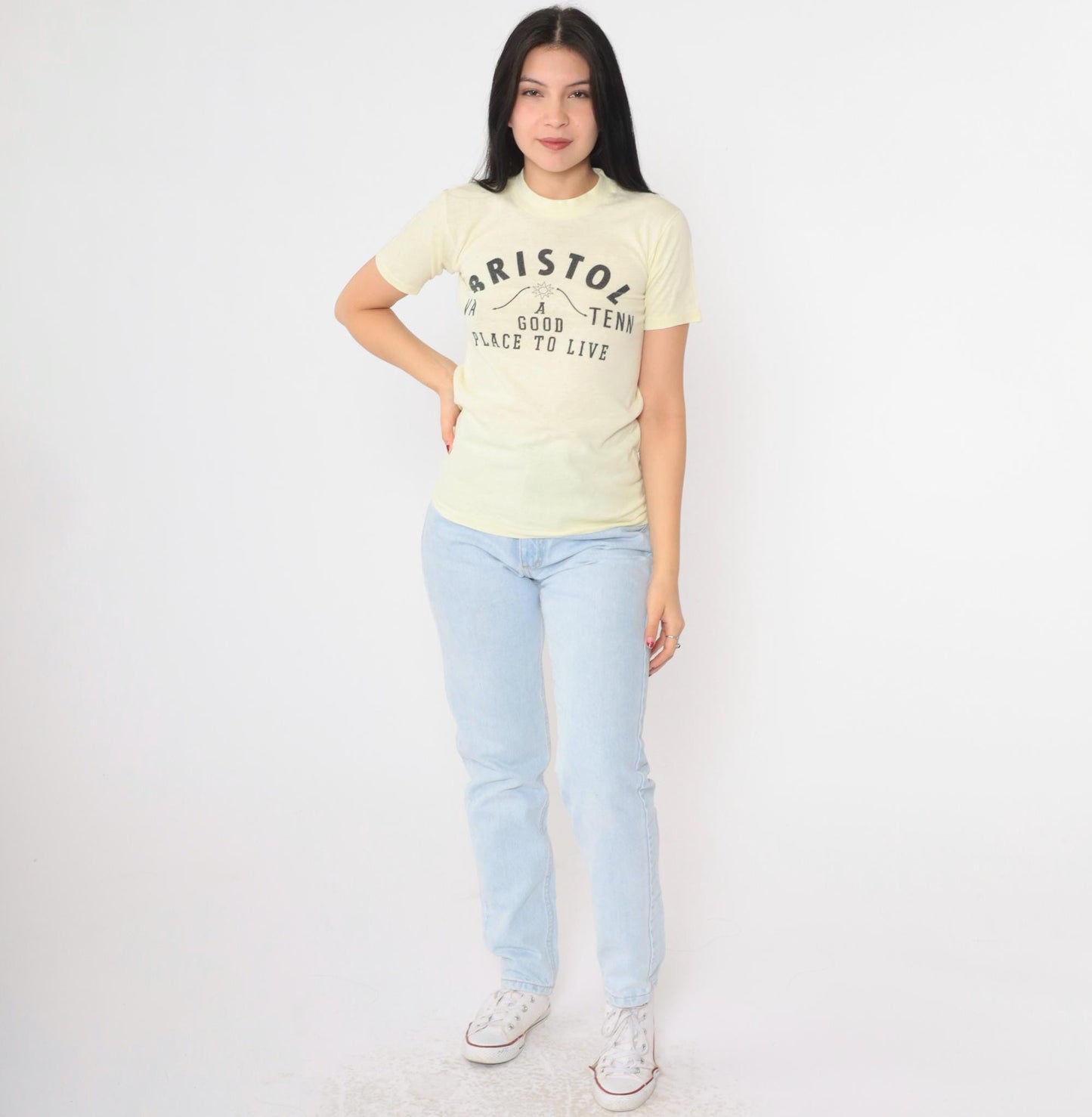 80s Bristol Virginia Tennessee A Good Place to Live Graphic Tee Yellow Extra Small