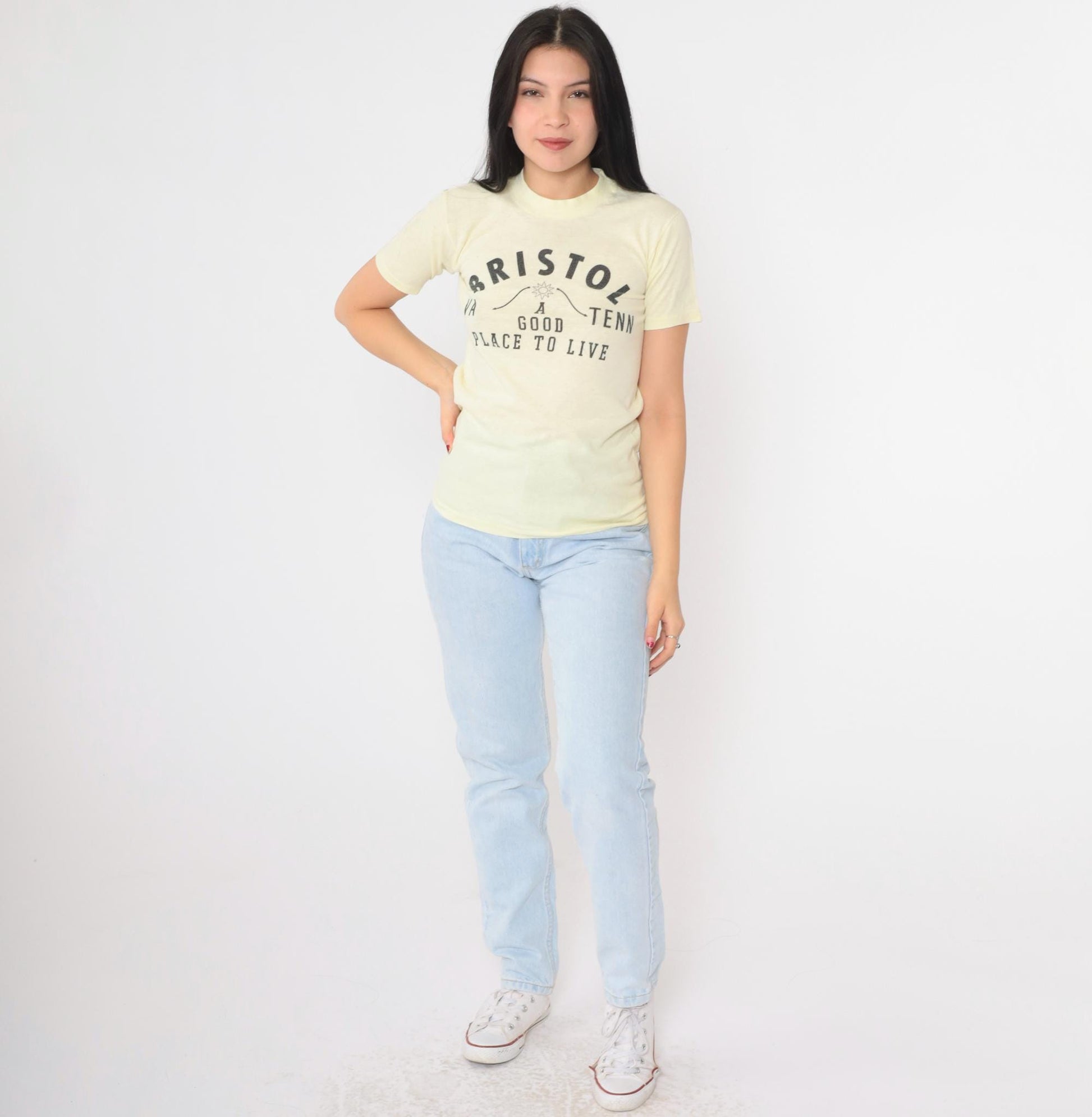 80s Bristol Virginia Tennessee A Good Place to Live Graphic Tee Yellow Extra Small
