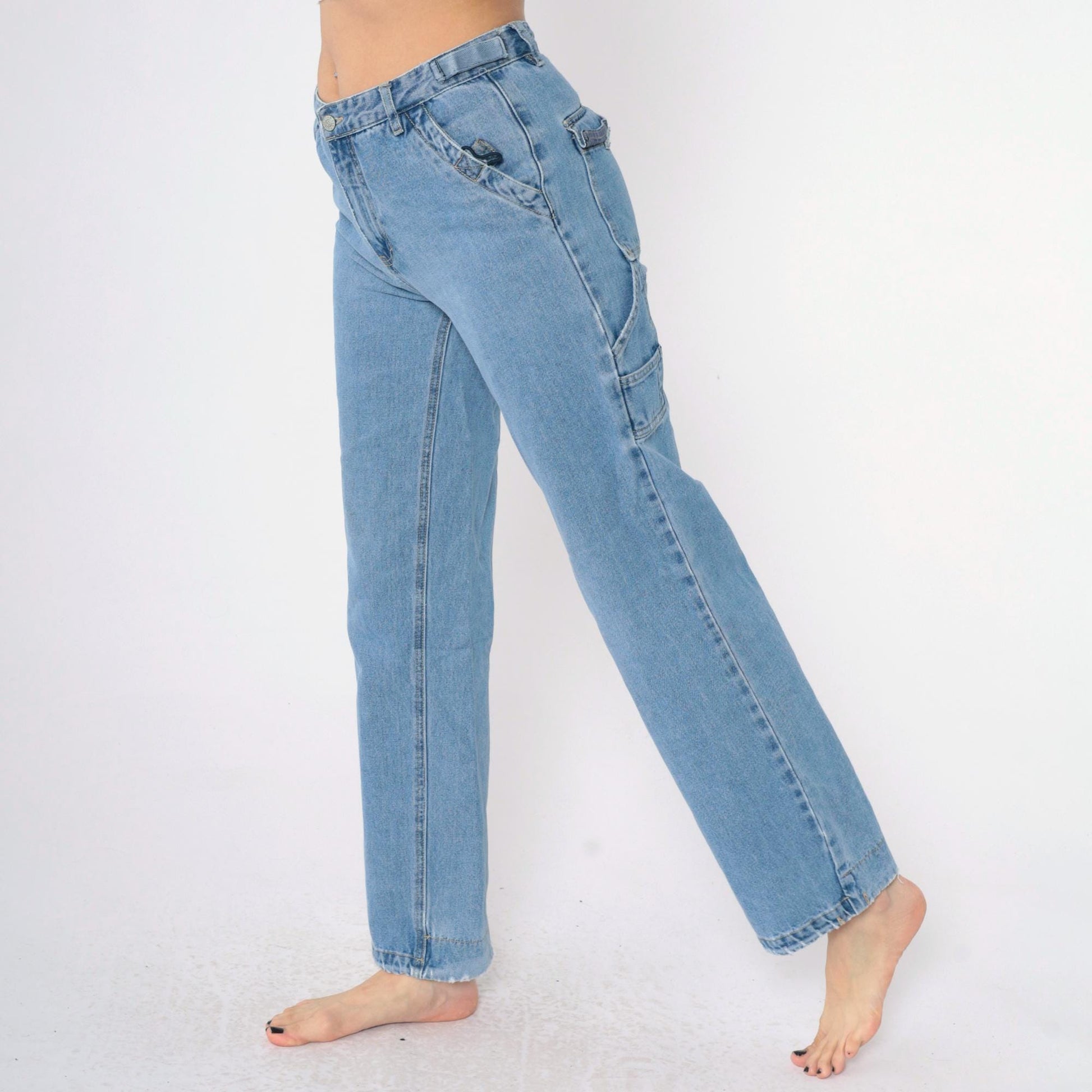 00s Rue21 Cargo Jeans Blue Denim Straight Leg Mid Rise Small 27
