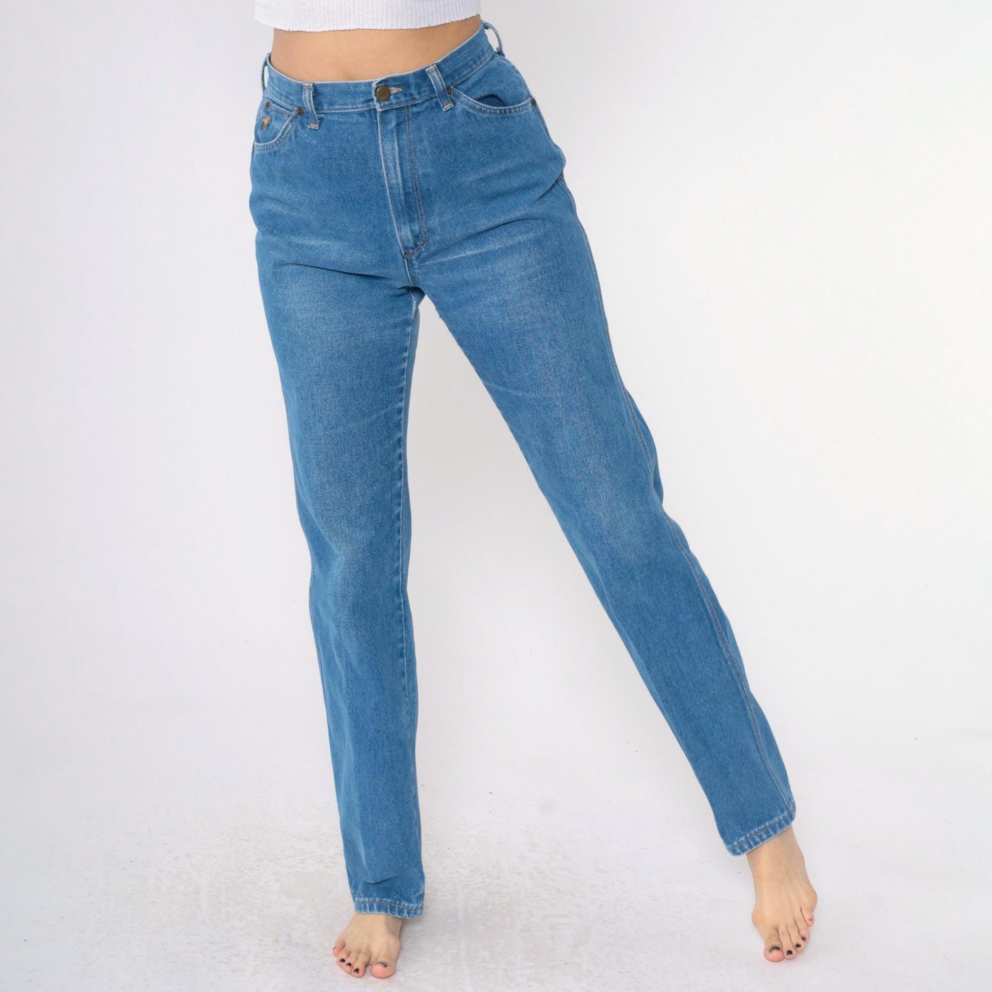 80s Wrangler High Waisted Tapered Jeans Blue Straight Leg Small