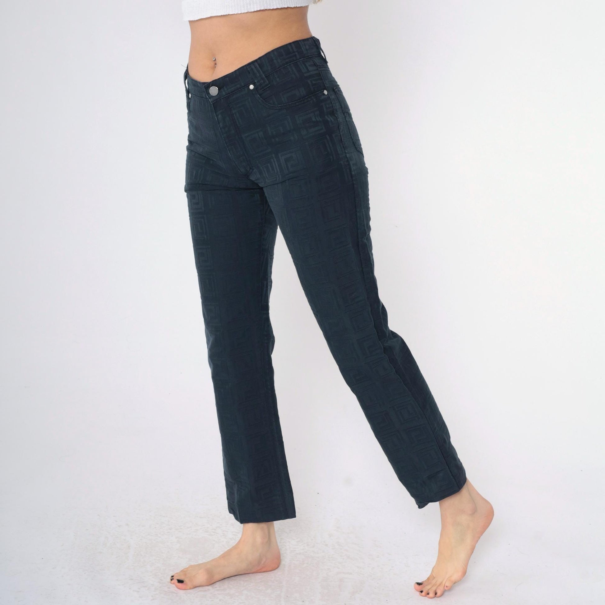 Versace Classic V2 Geometric Embossed Black Trousers Size 32