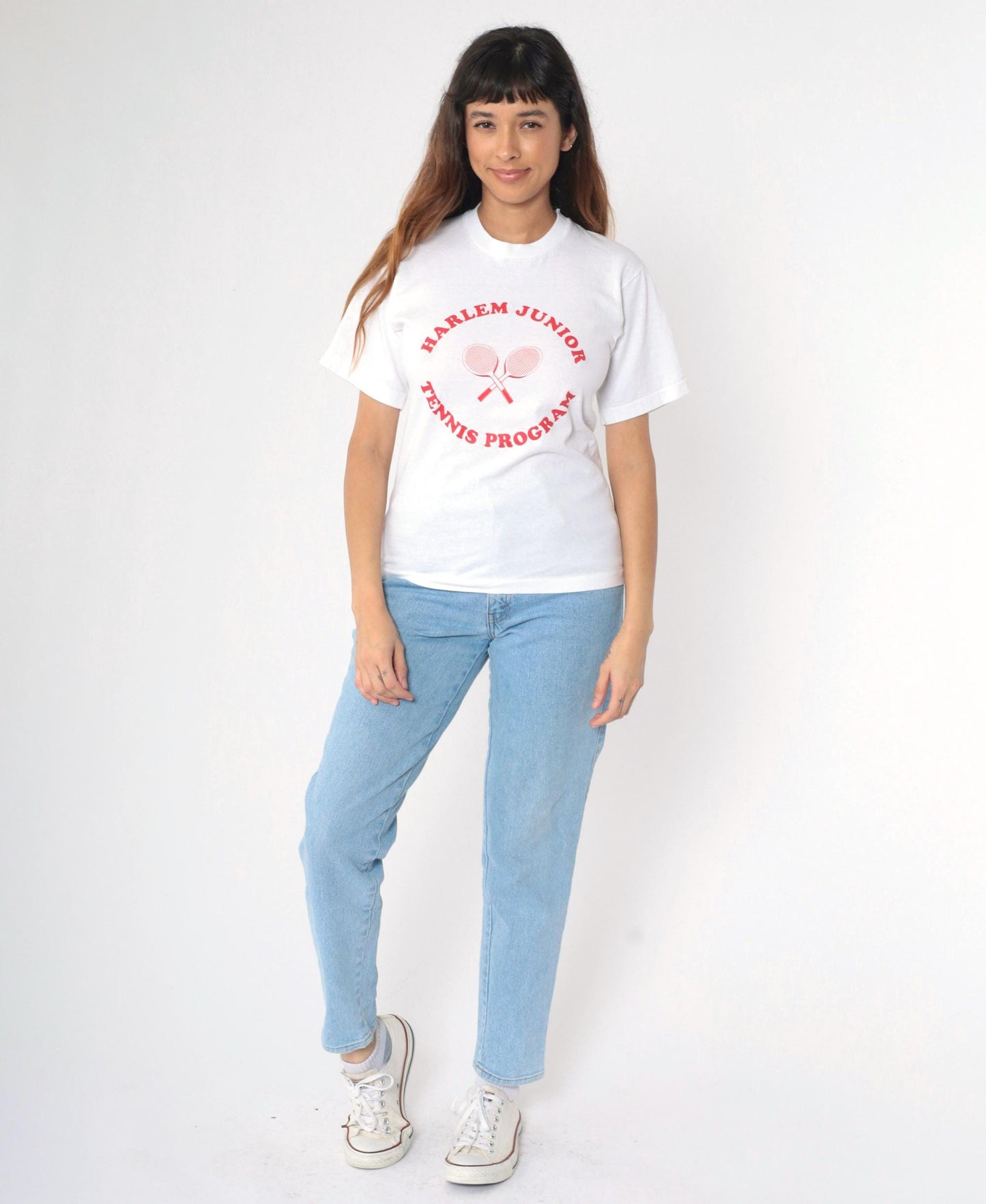 90s Harlem Junior Tennis Program Graphic T-Shirt White Single Stitch Small