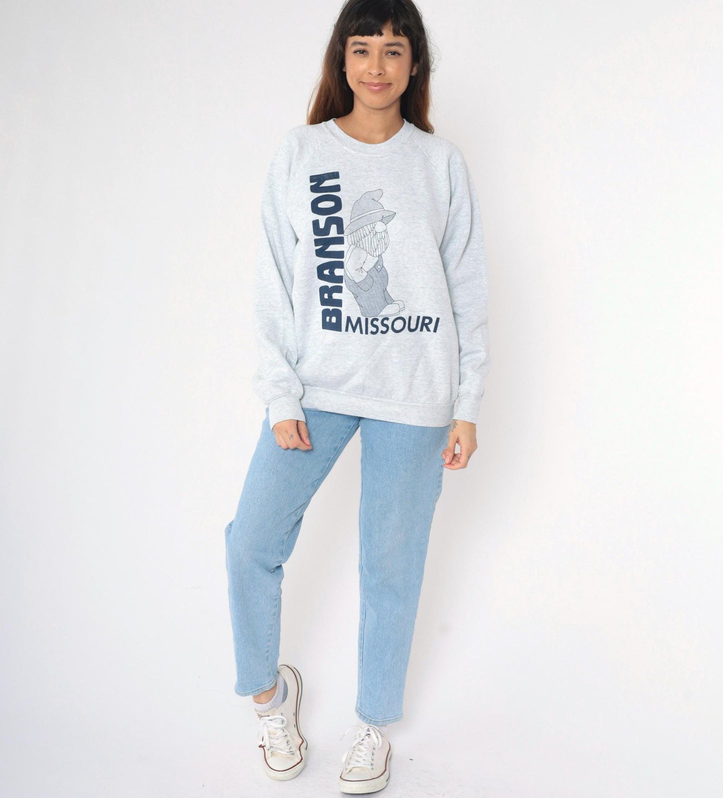 90s Branson Missouri Gnome Graphic Sweatshirt Heather Grey Crewneck Extra Large