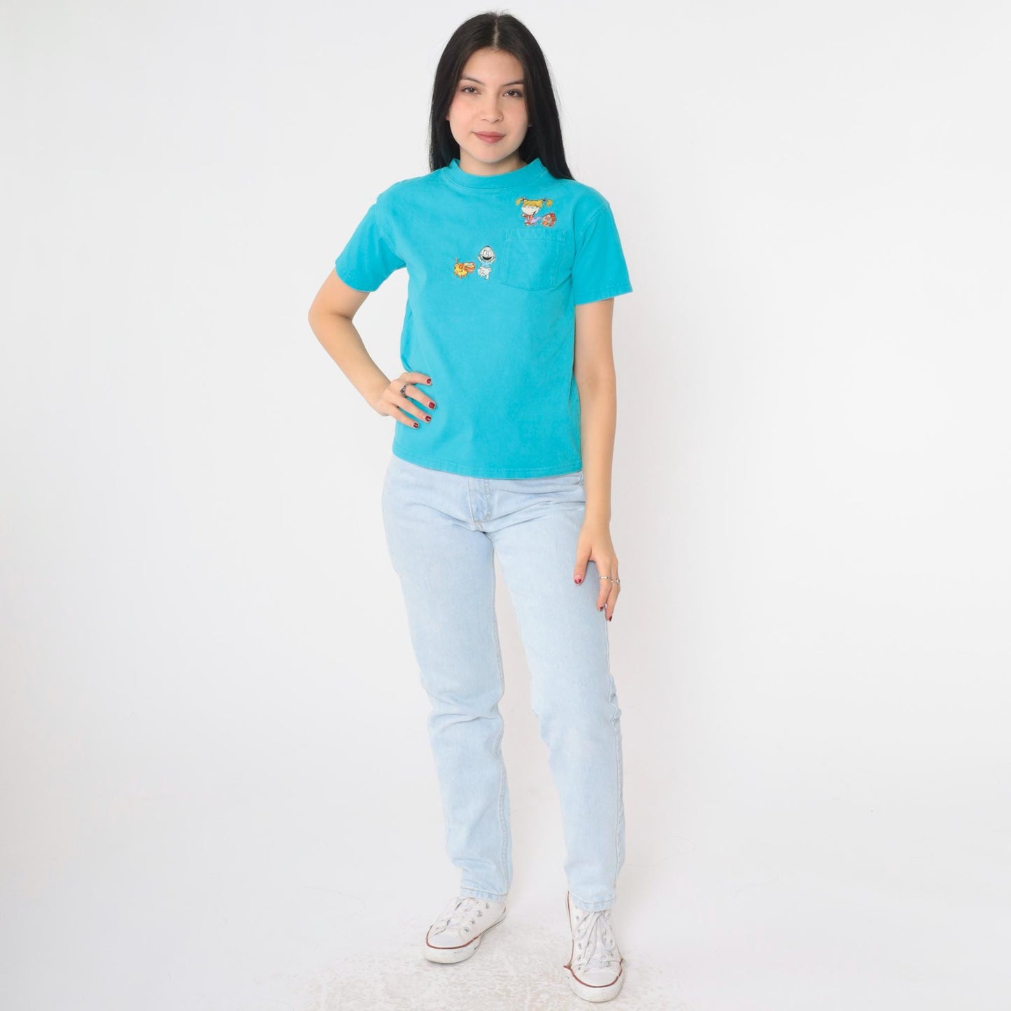 90s Nickelodeon Rugrats Graphic T-Shirt Tommy Angelica Turquoise Cotton XS
