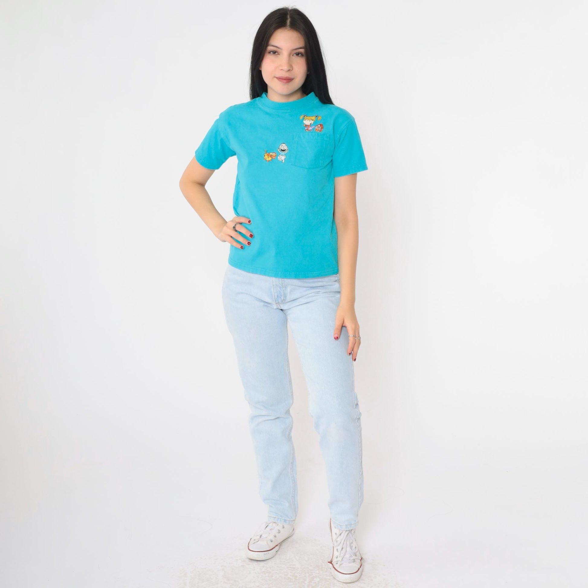 90s Nickelodeon Rugrats Graphic T-Shirt Tommy Angelica Turquoise Cotton XS