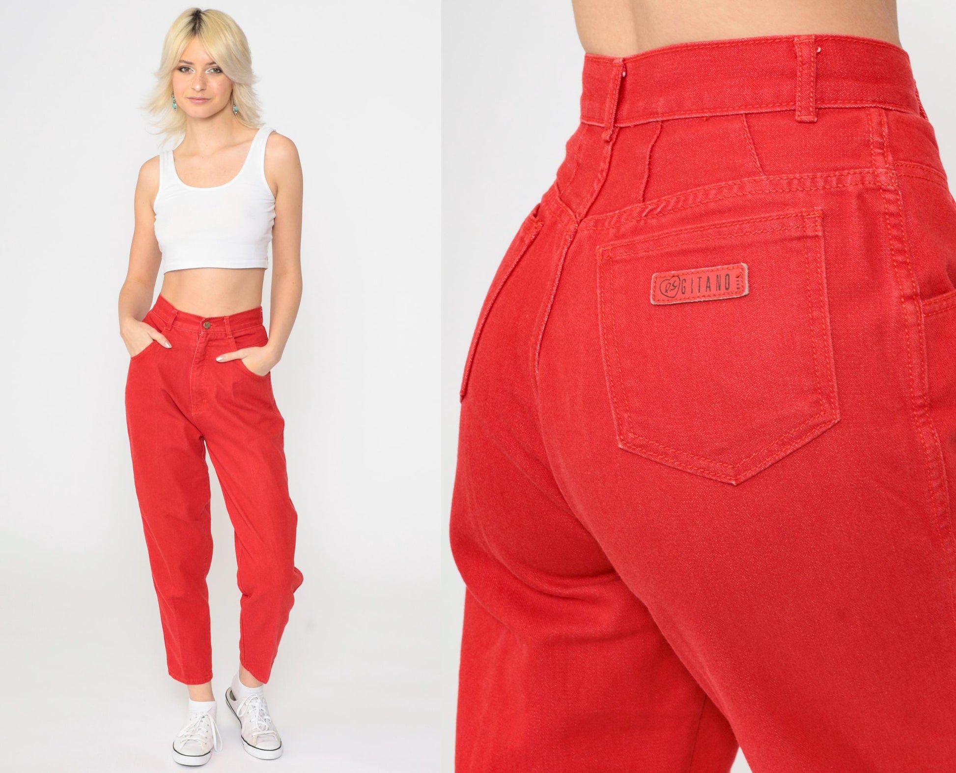 90s Gitano High-Rise Tapered Mom Jeans Red Denim Cropped Extra Small XS