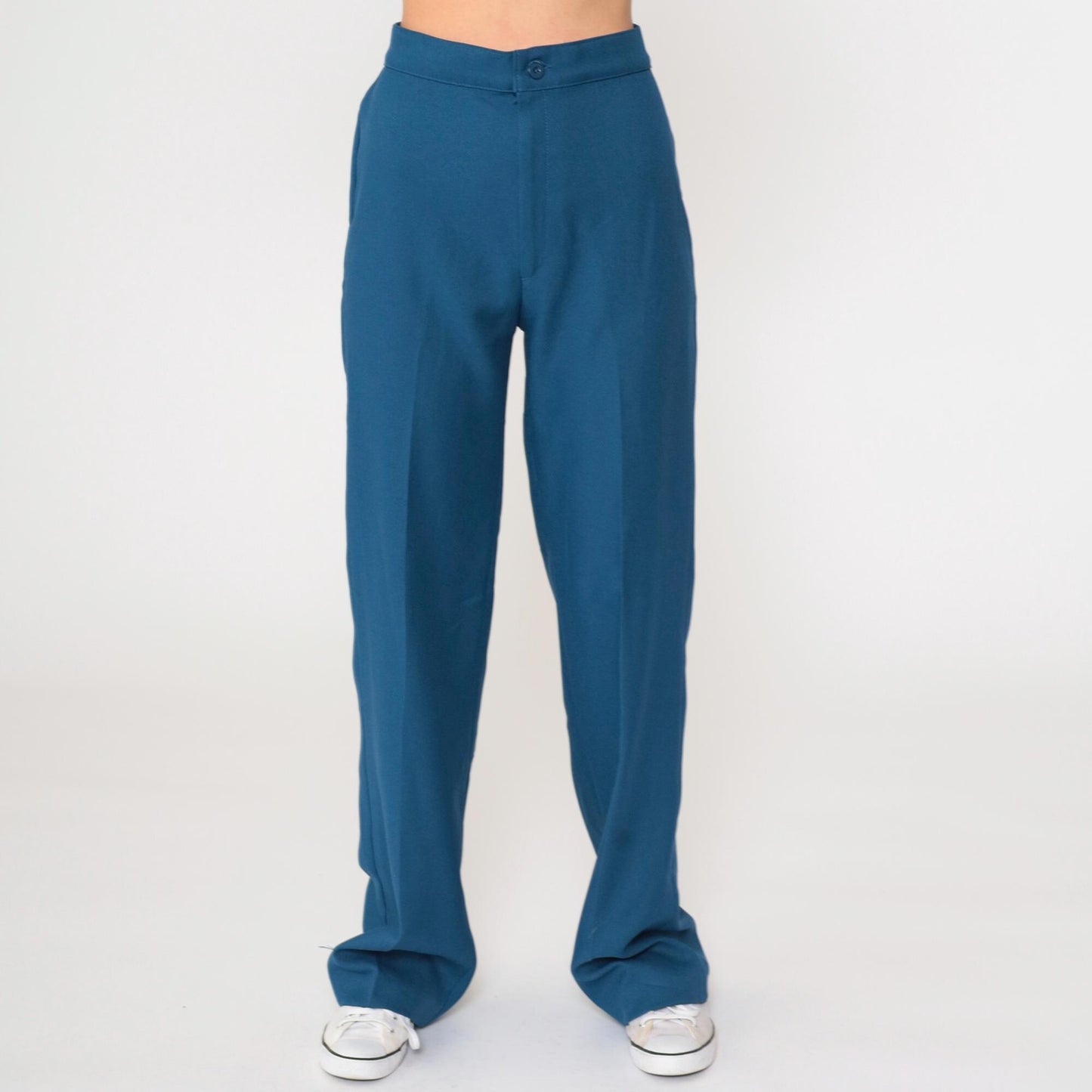 70s High-Rise Straight Leg Trousers Blue Polyester Small S