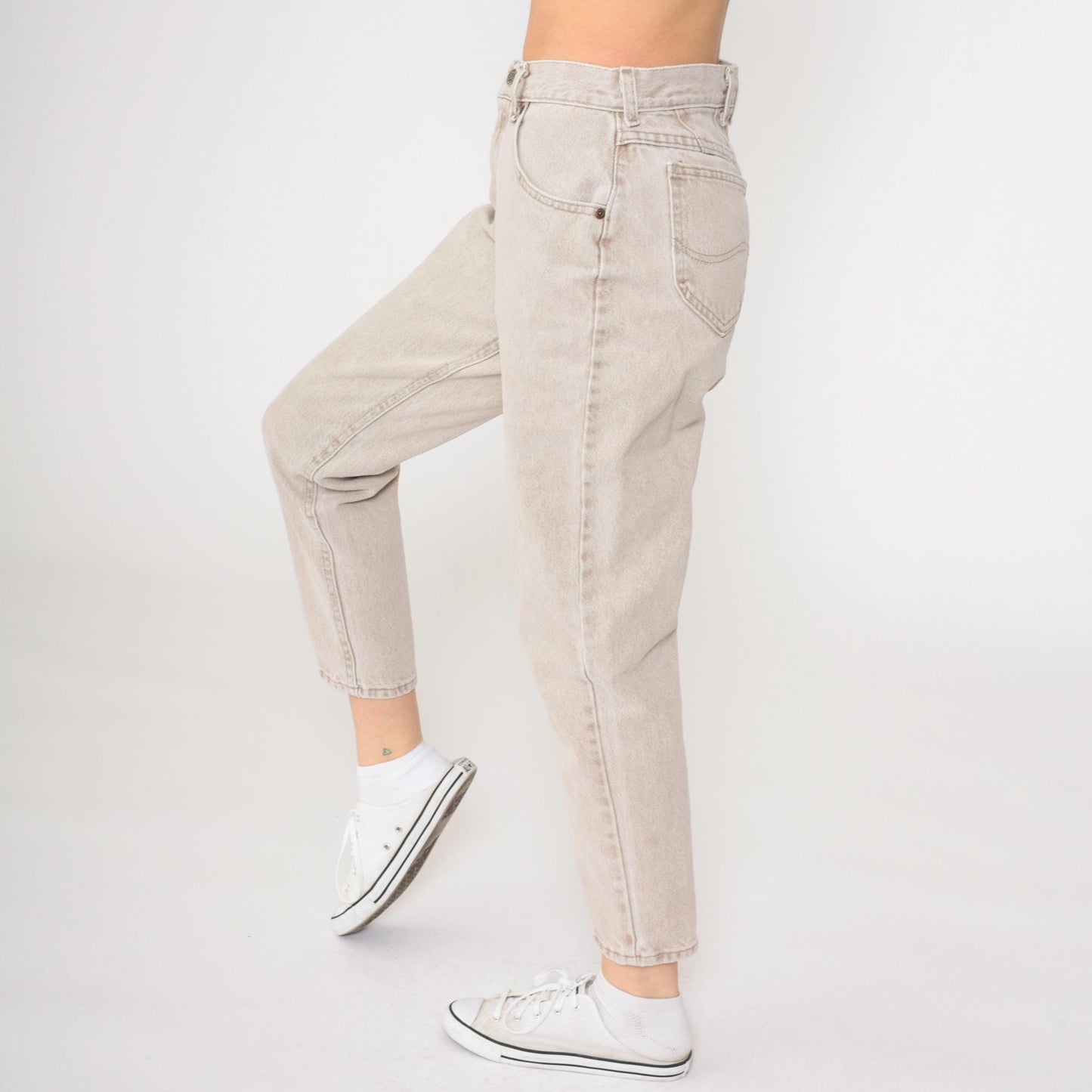 90s Lee High Waist Tapered Jeans Light Brown Denim Small