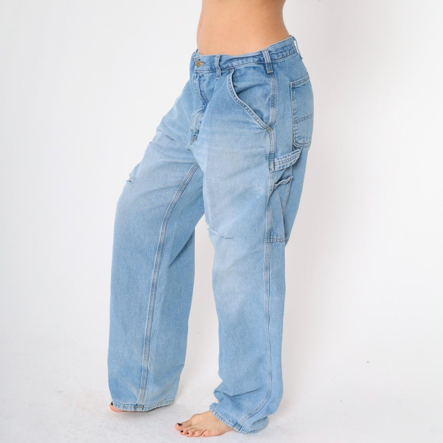 Y2K Carhartt Carpenter Jeans Ripped Blue Denim High Waisted 36x34