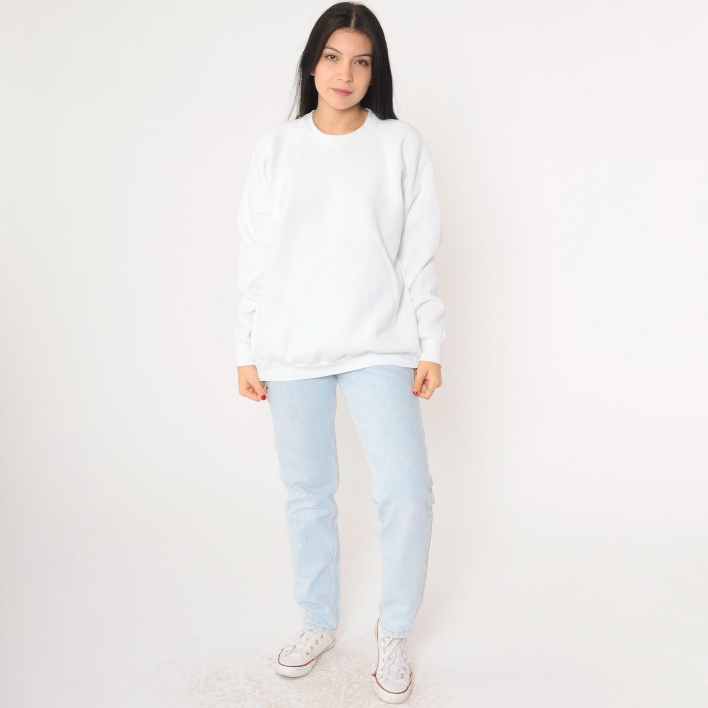 90s Fruit of the Loom White Raglan Sweatshirt Crewneck Pullover Extra Large XL