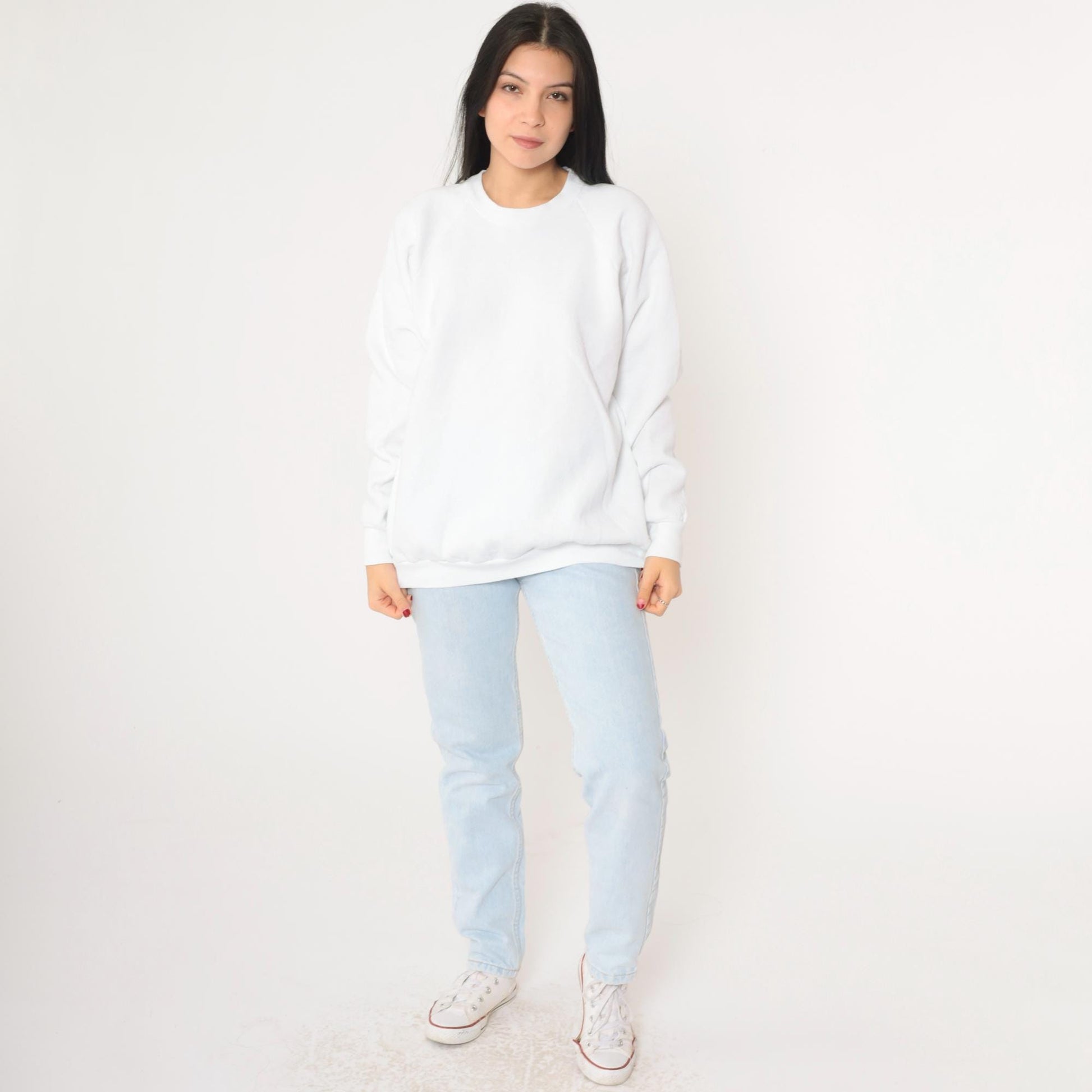 90s Fruit of the Loom White Raglan Sweatshirt Crewneck Pullover Extra Large XL