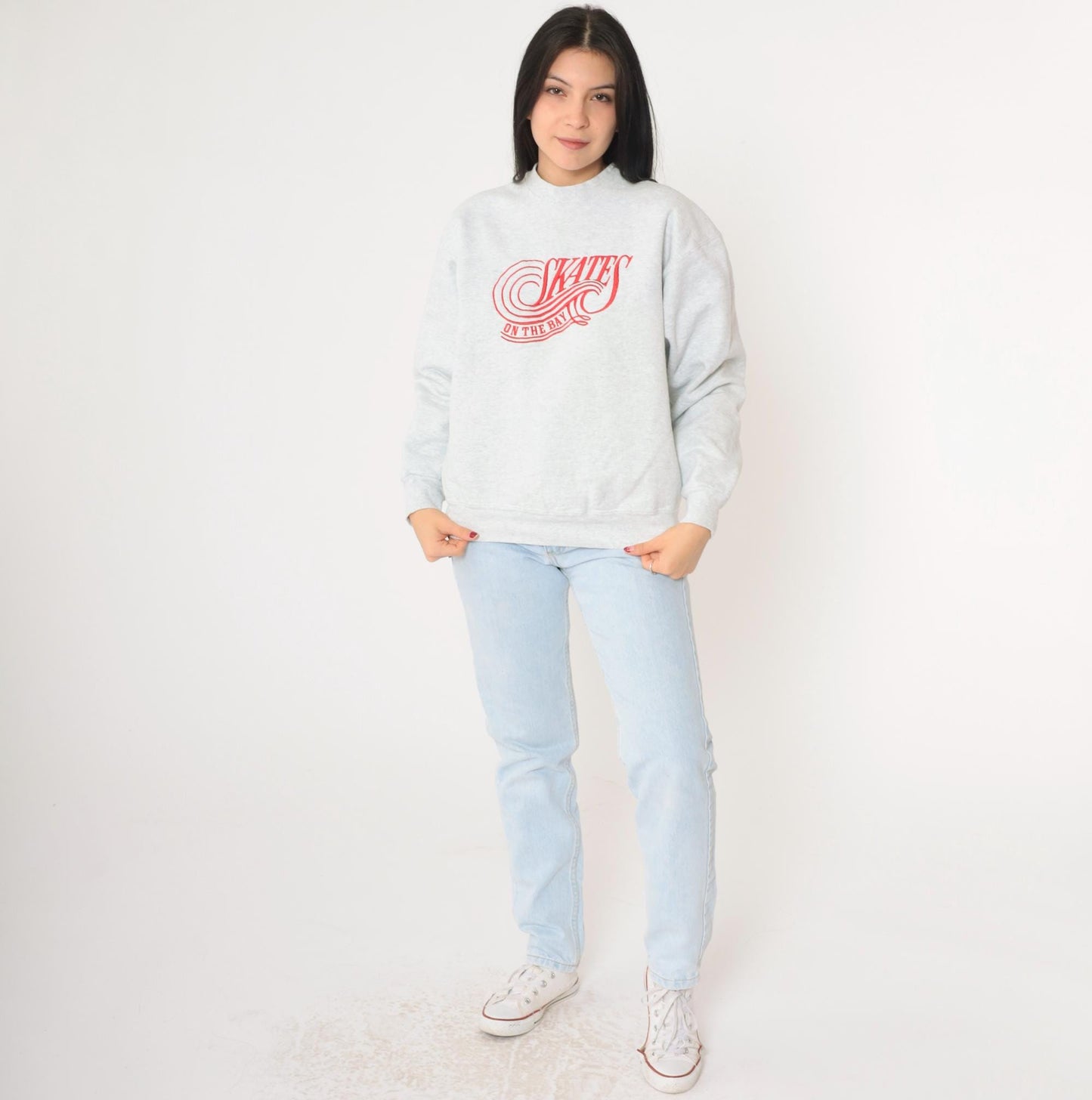 90s Skates on The Bay Berkeley Restaurant Embroidered Sweatshirt Grey Medium