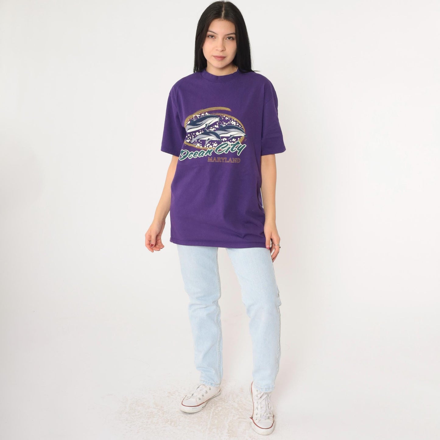 90s Ocean City Maryland Dolphin Graphic T-Shirt Purple Large