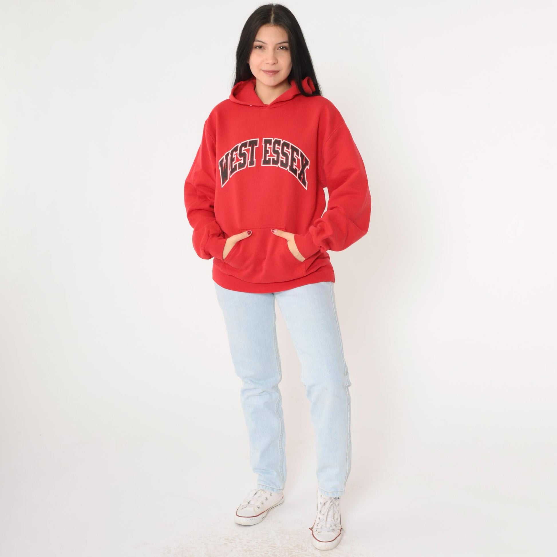 Y2K West Essex High School Hoodie Red Graphic Sweatshirt Medium M