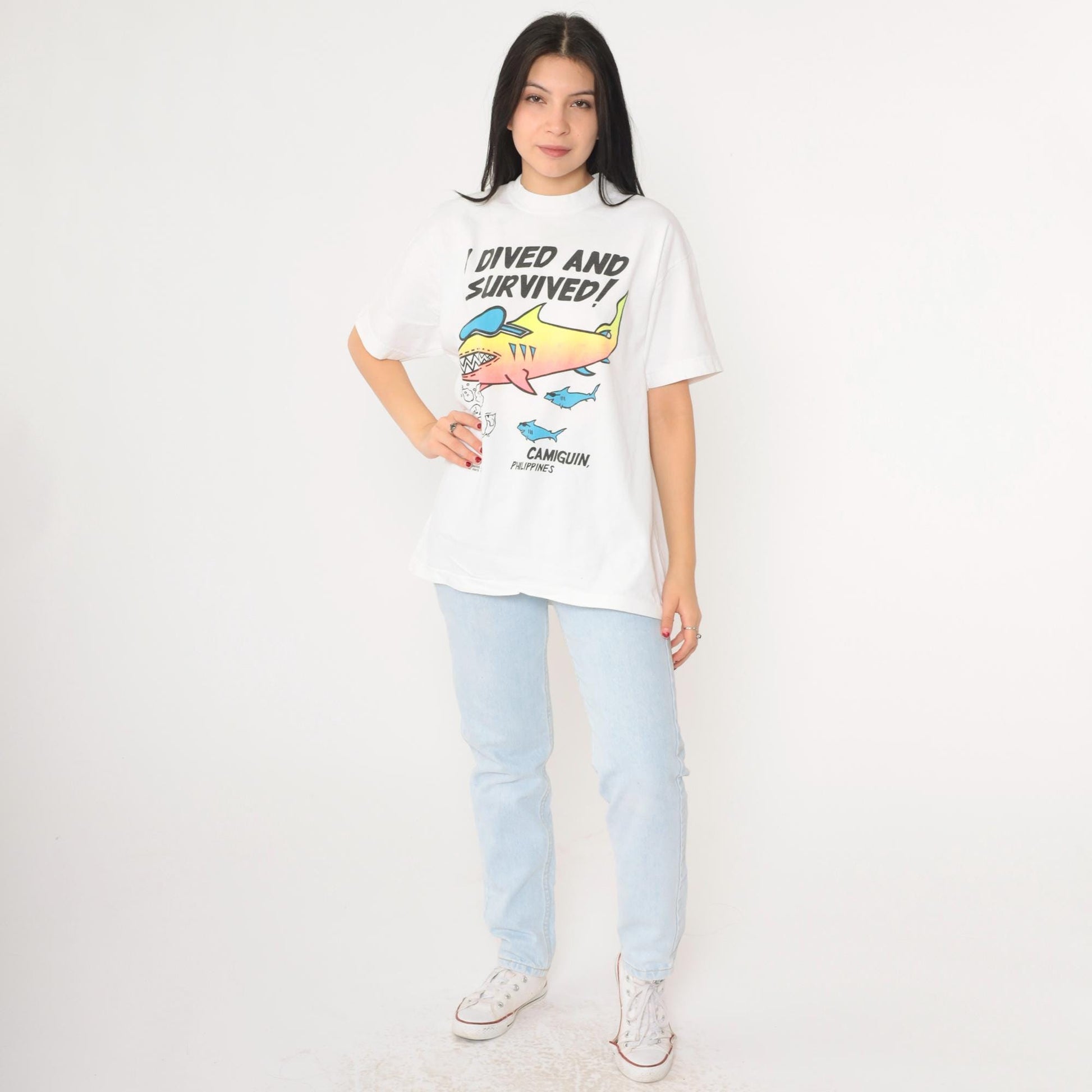 90s Camiguin Philippines Scuba Diving Shark Graphic Tee XL
