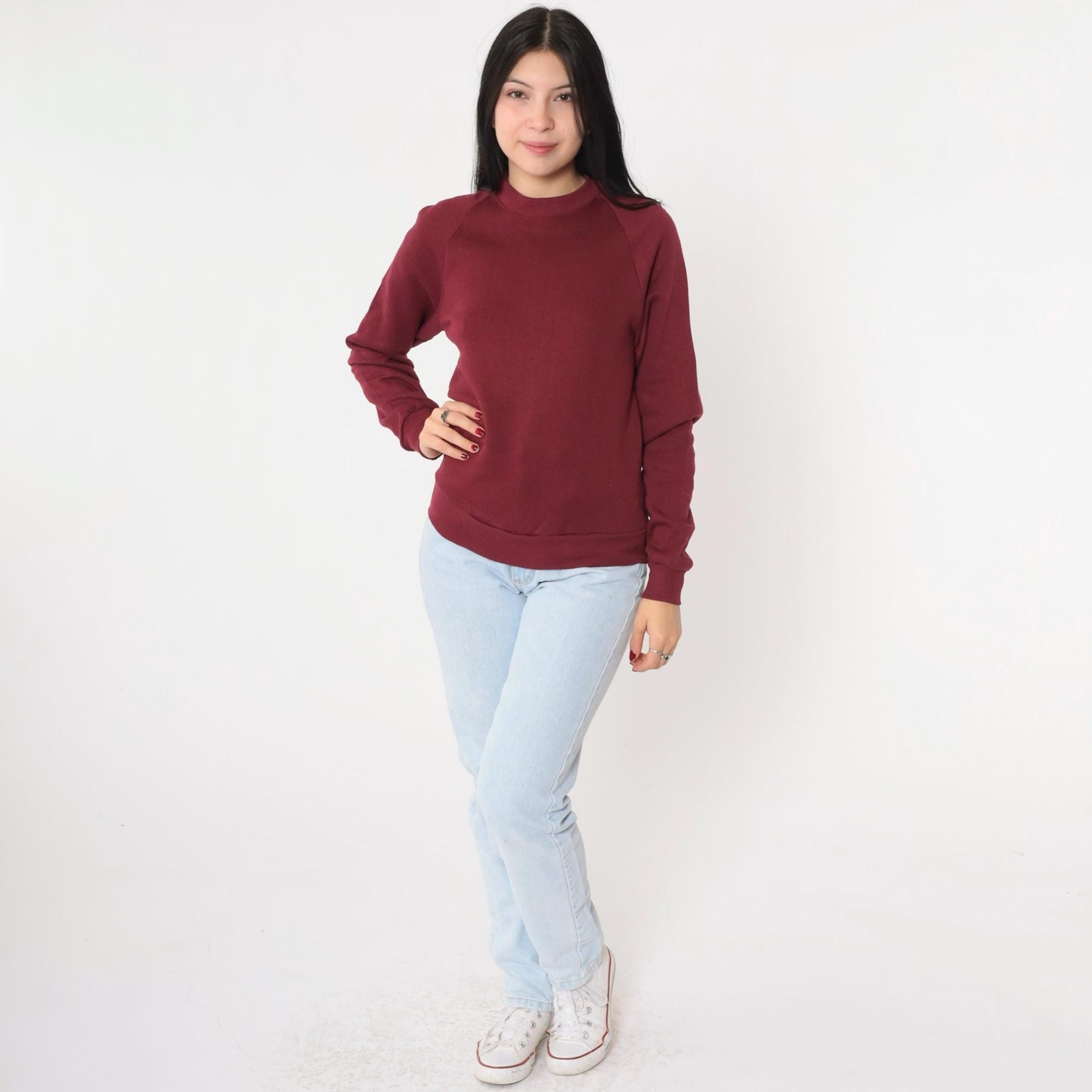 90s Jerzees Burgundy Crewneck Sweatshirt Raglan Sleeve Extra Small