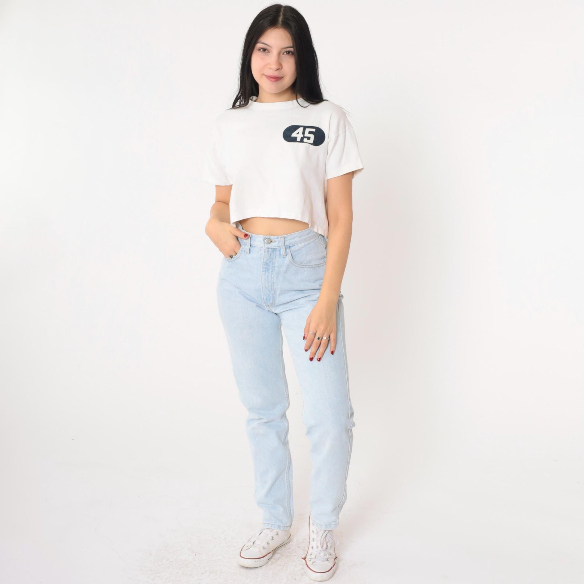 80s Champion Athletic Crop Top Number 45 White Cotton Medium