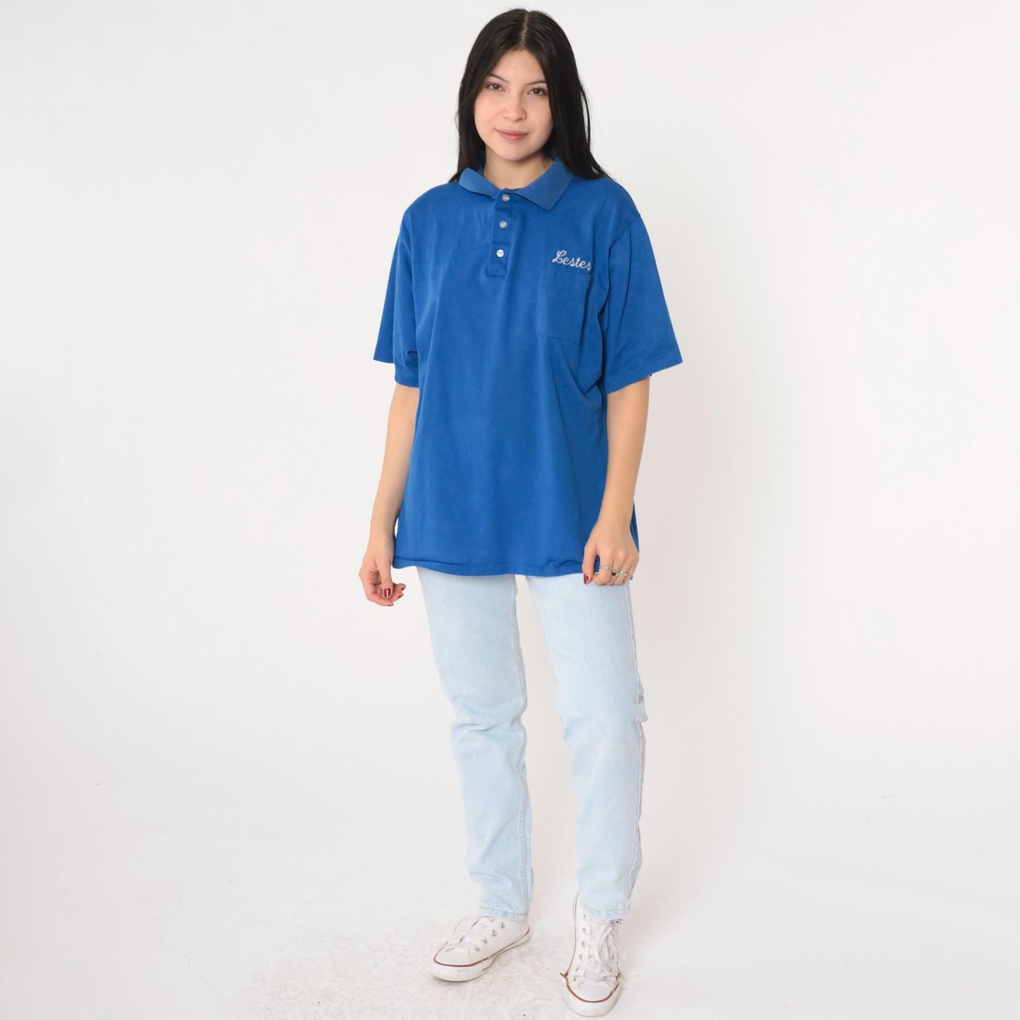 90s C&S Permit Service Lester Embroidered Polo Shirt Blue Extra Large XL