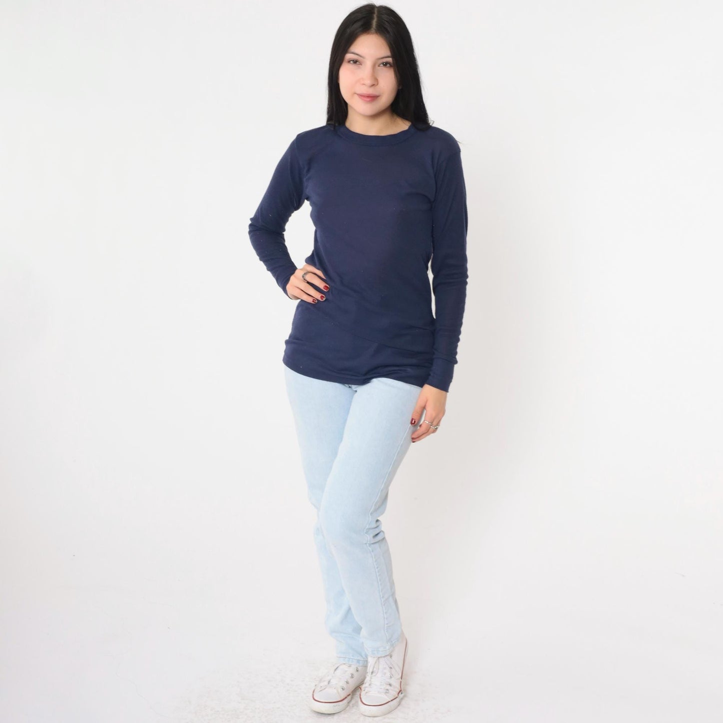 80s Navy Thermal Long Sleeve Undershirt Small Medium