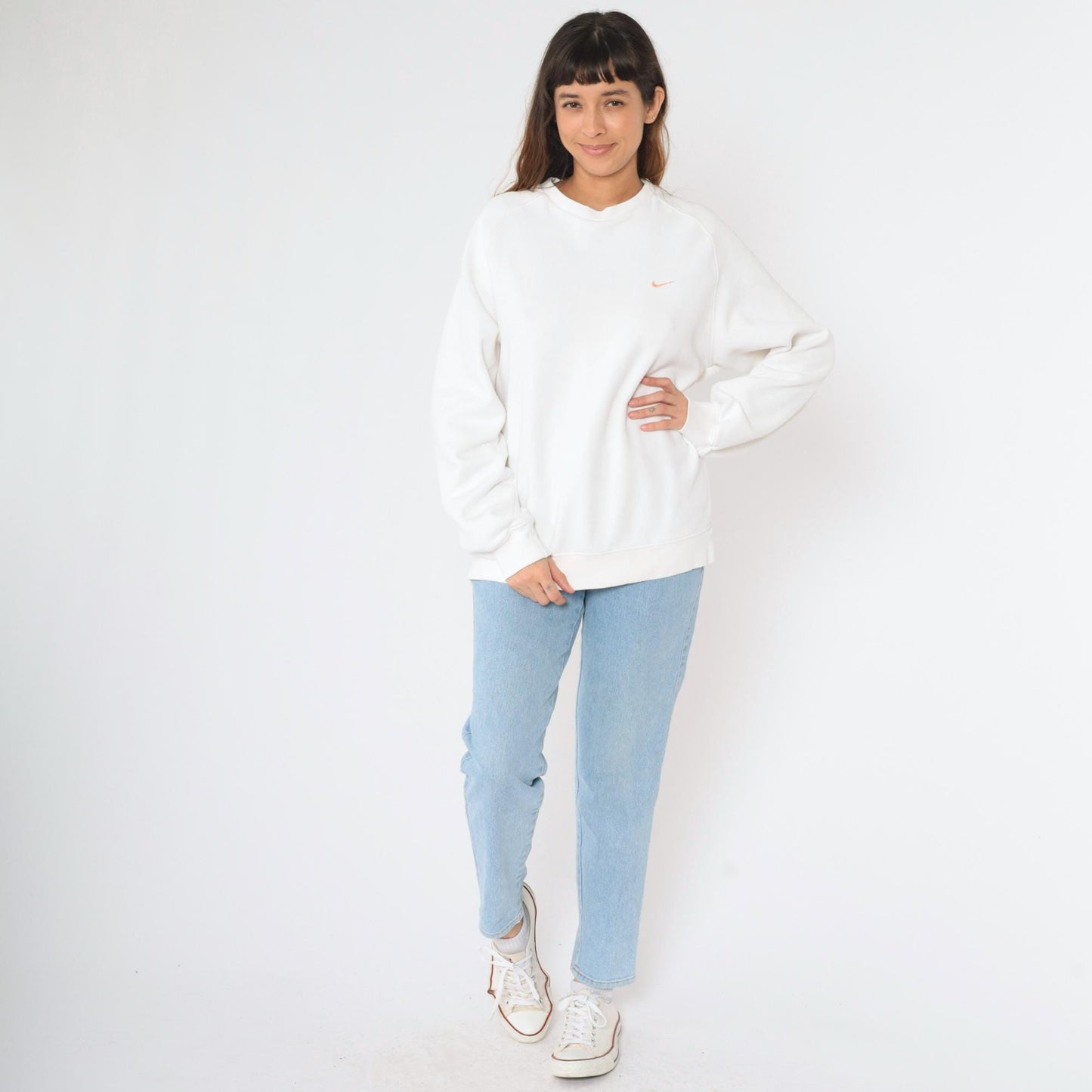 00s Nike Sweatshirt White Peach Swoosh Y2K Raglan Crewneck Large L