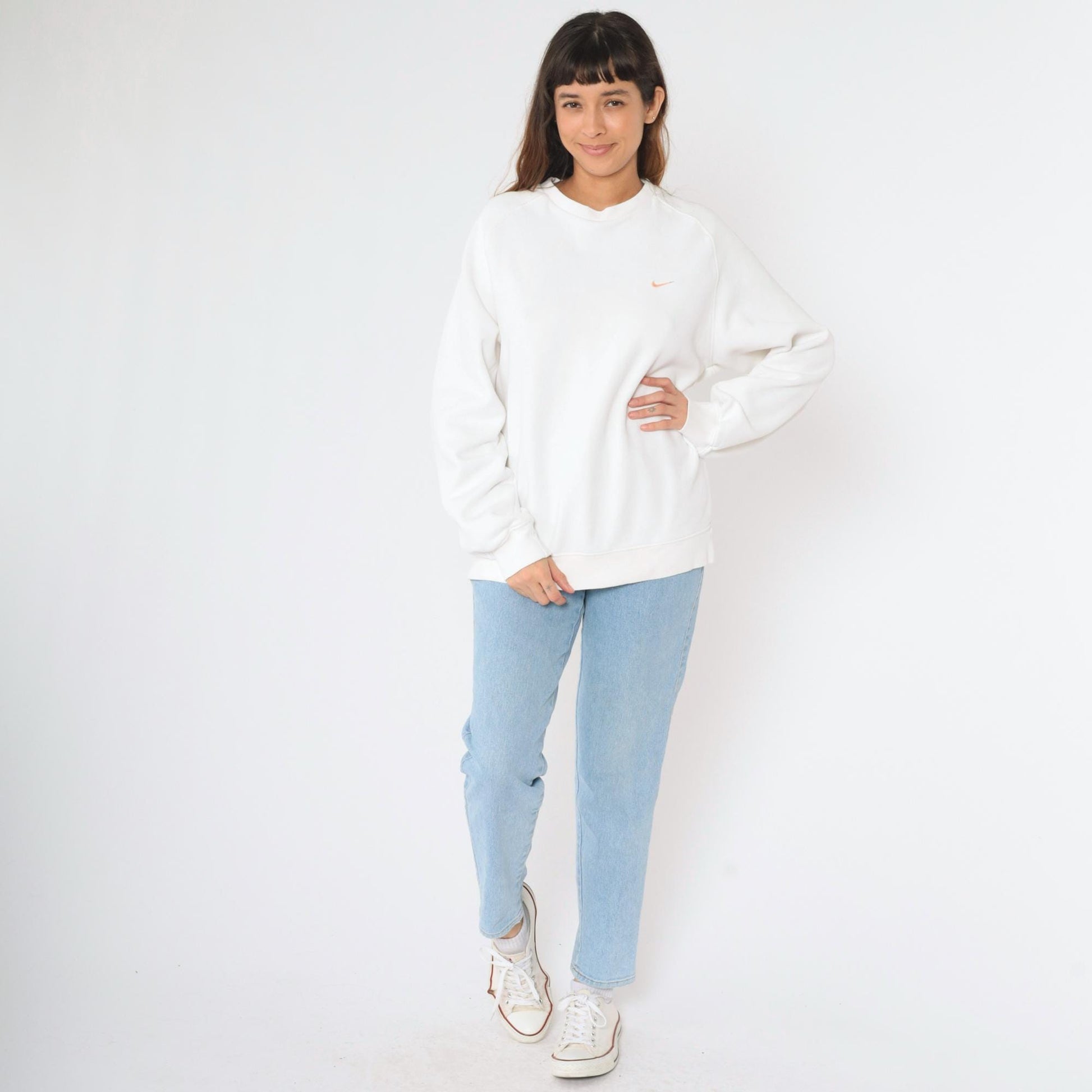 00s Nike Sweatshirt White Peach Swoosh Y2K Raglan Crewneck Large L
