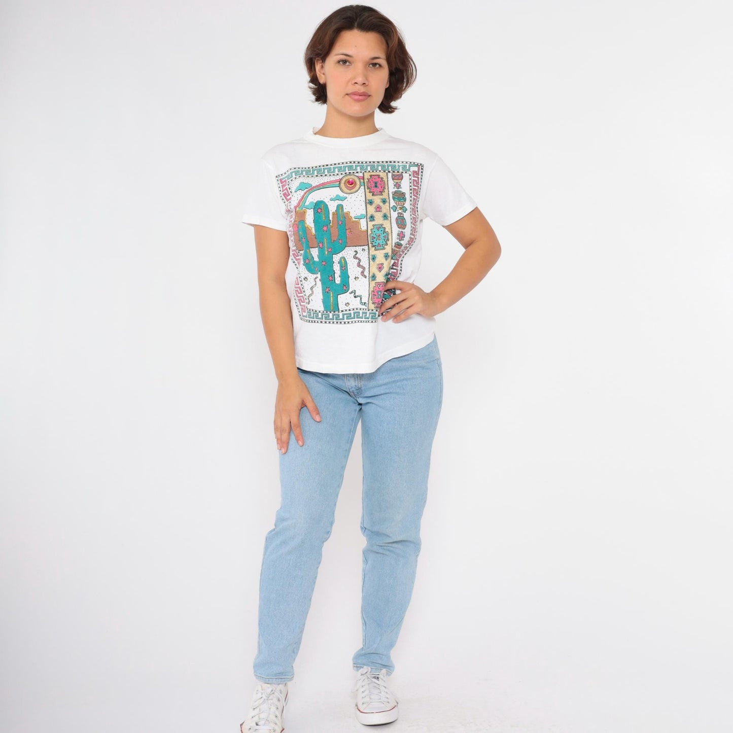 90s Southwestern Cactus Snake Graphic T-Shirt Sparkly Beaded Medium M