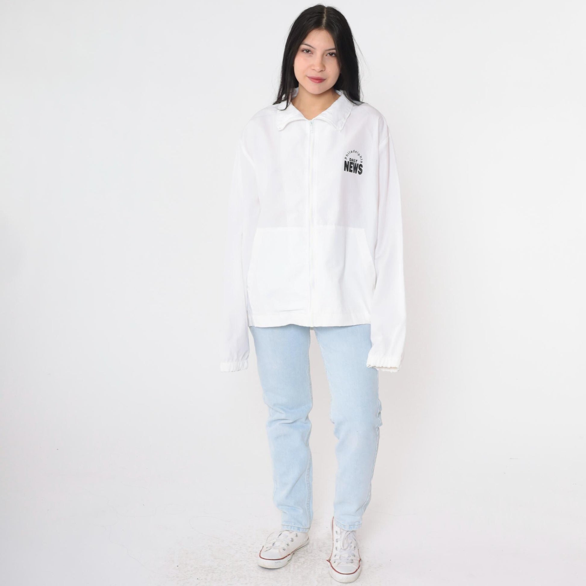 90s Philadelphia Daily News Windbreaker Jacket White Zip-Up Large