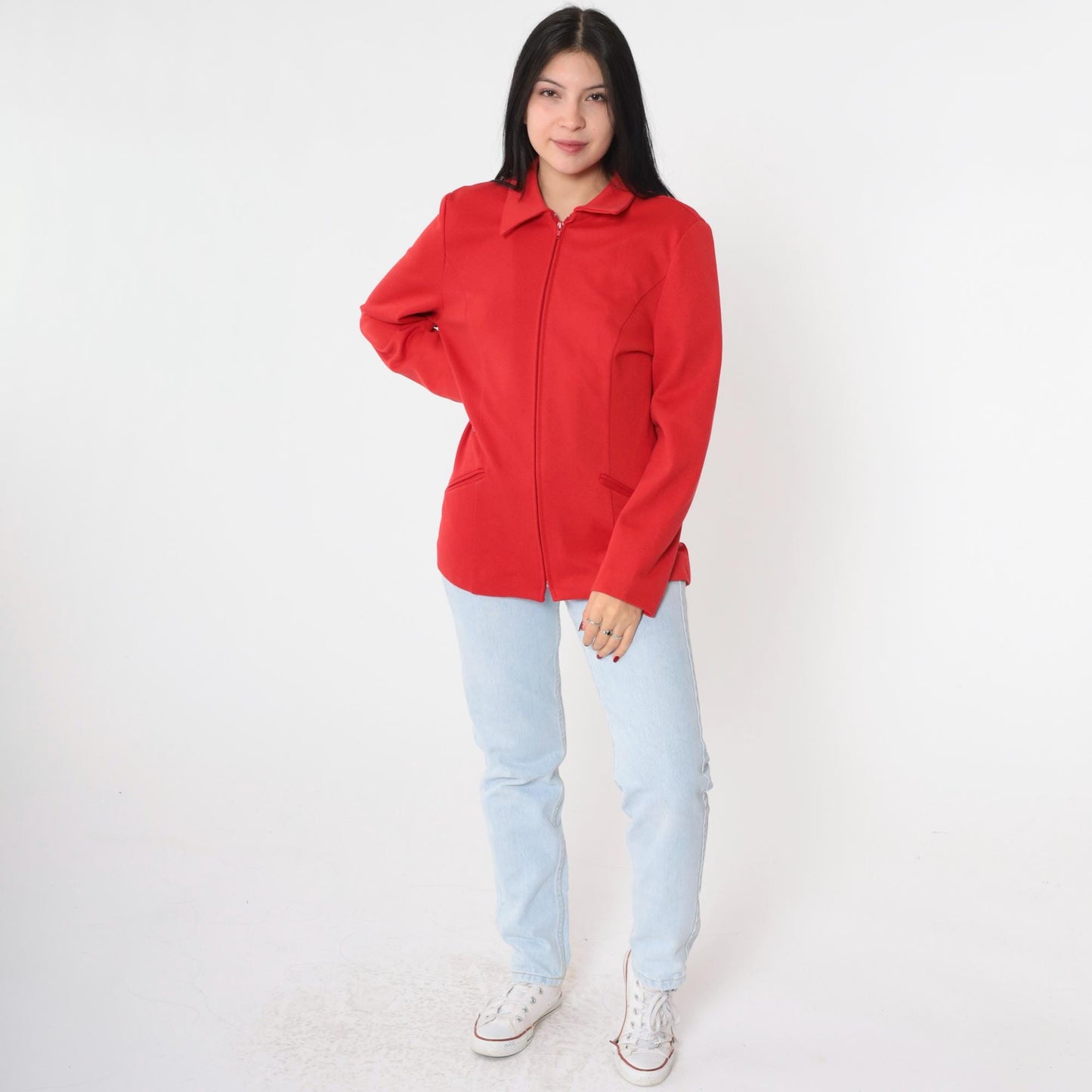 90s Red Zip-Up Jacket Collared Structured Tailored Medium M