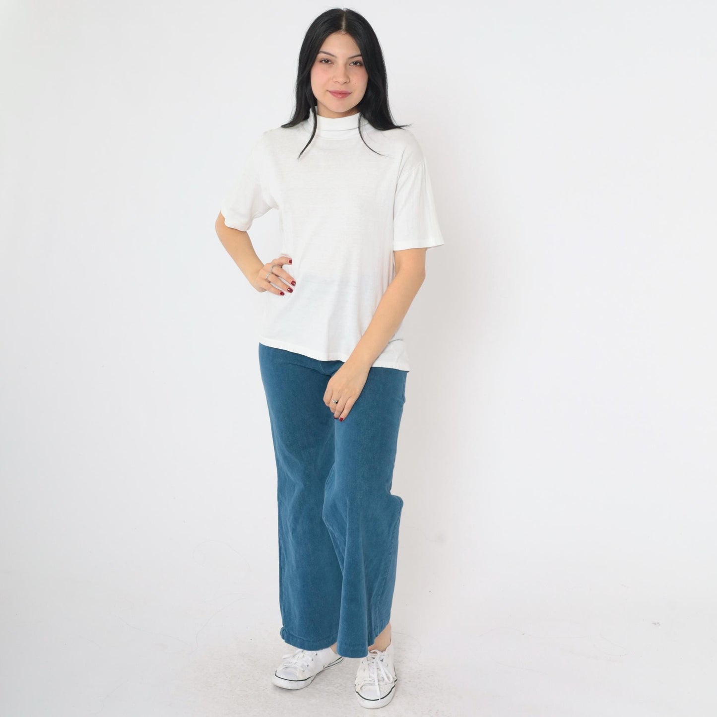 80s Munsingwear White Turtleneck Short Sleeve Top Medium M