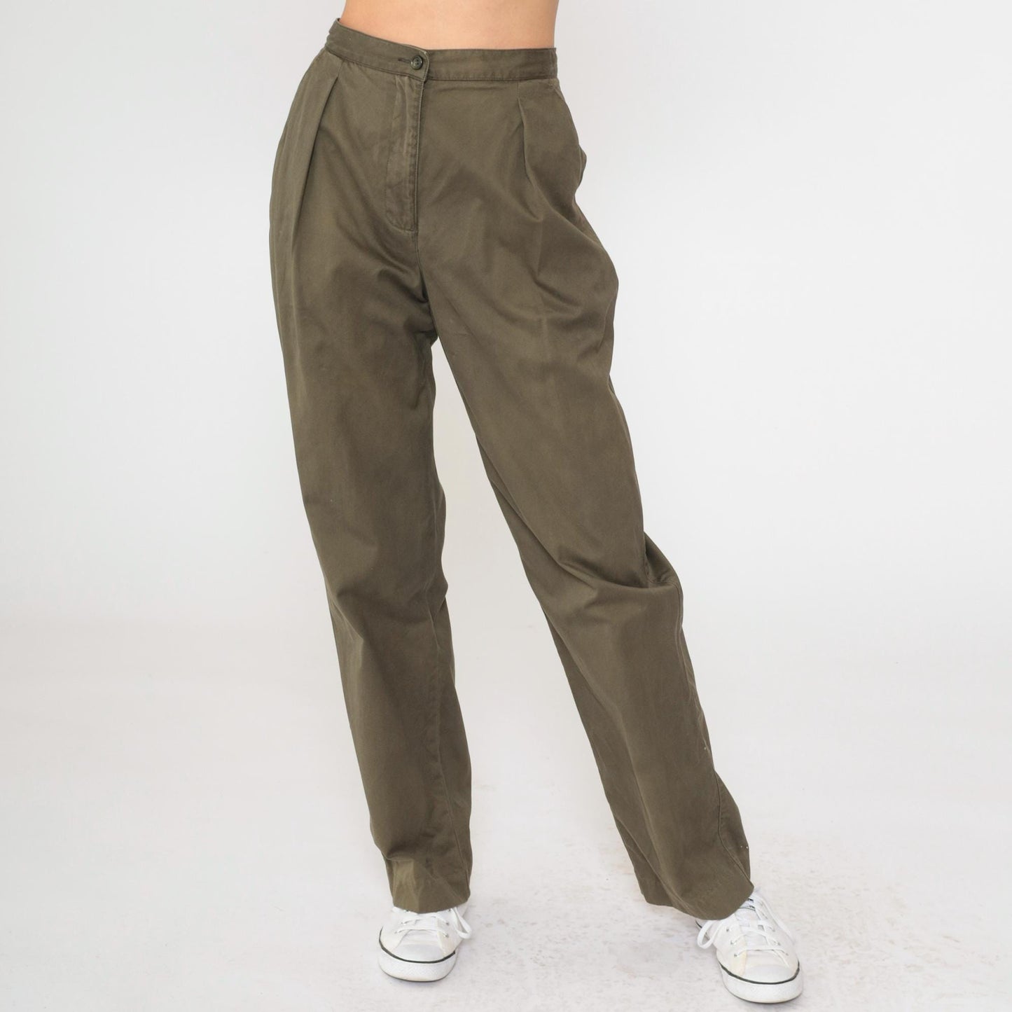 Y2K Liz Claiborne Brown Cotton Pleated Trousers High Rise Small 4