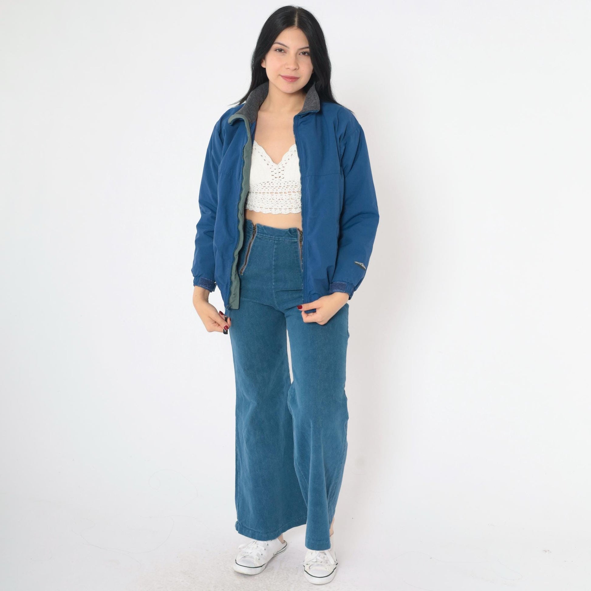 90s White Sierra Blue Puffer Ski Jacket Fleece Lined Youth Large