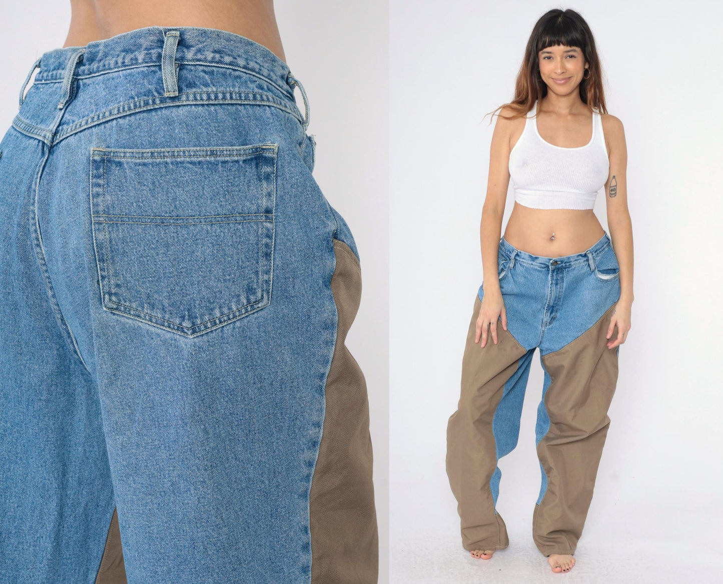 Y2K Columbia Tough Mother Two-Tone Chap Jeans High Waist Men's 40