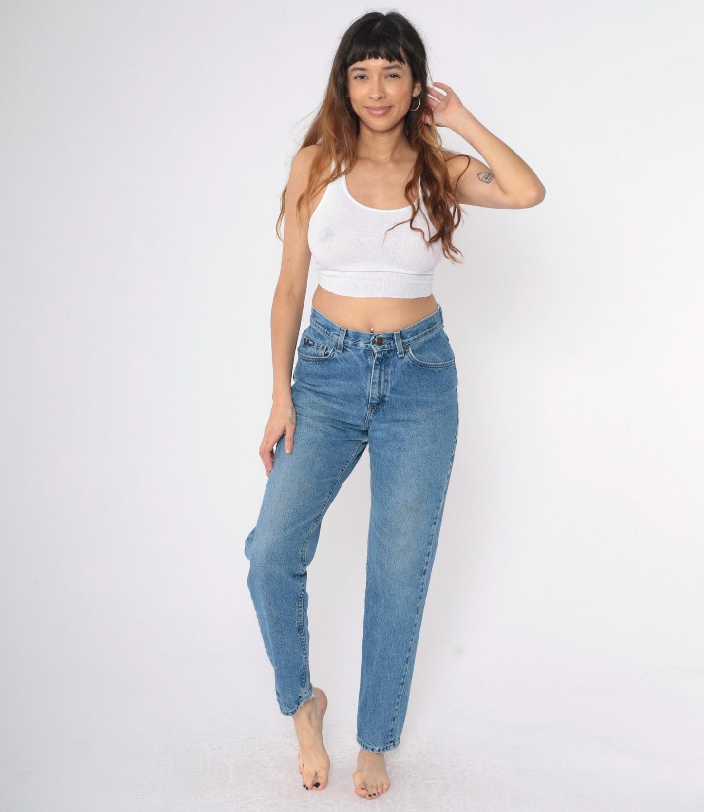 90s Lee Mom Jeans High Waist Tapered Blue Denim Small