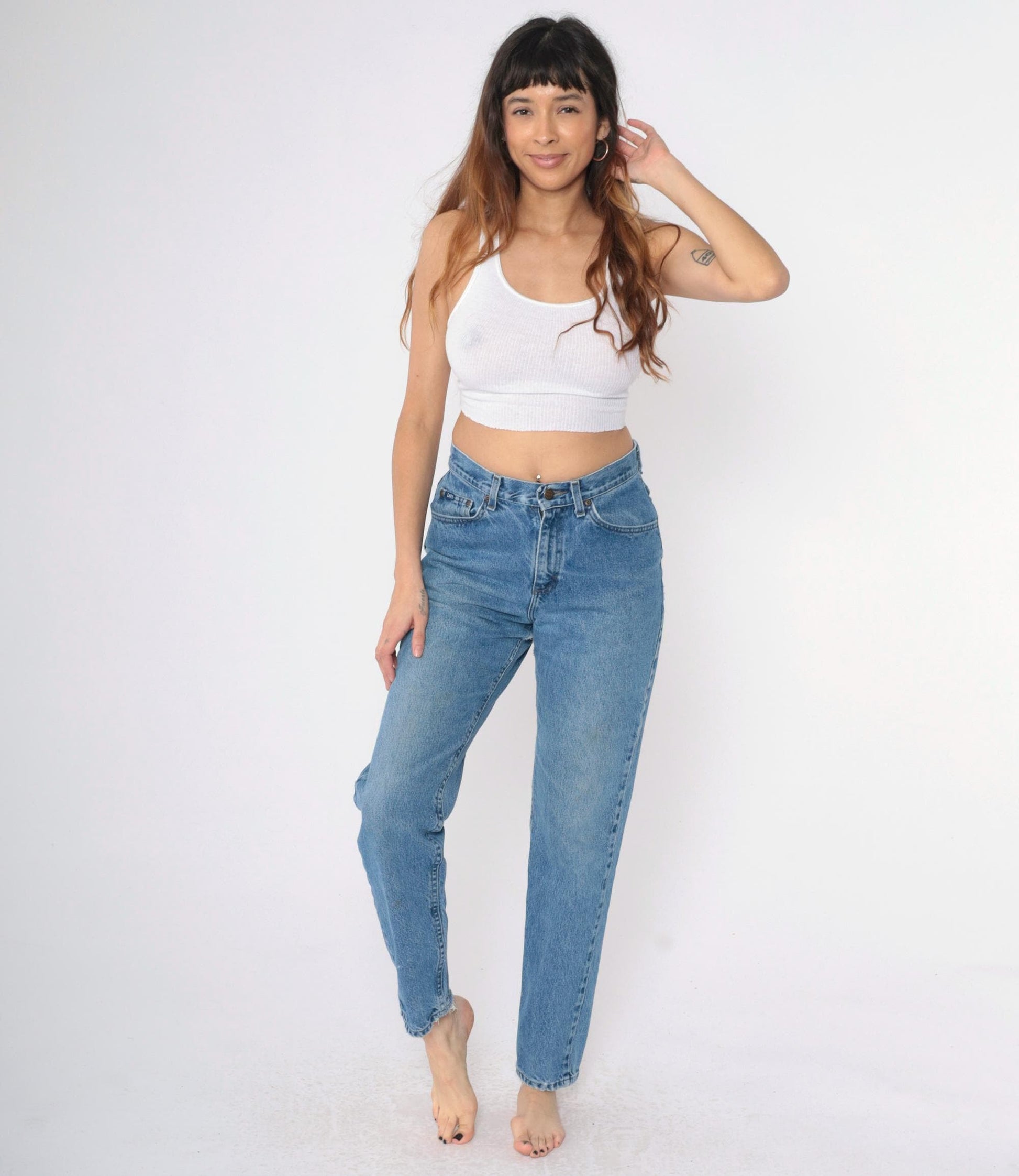 90s Lee Mom Jeans High Waist Tapered Blue Denim Small