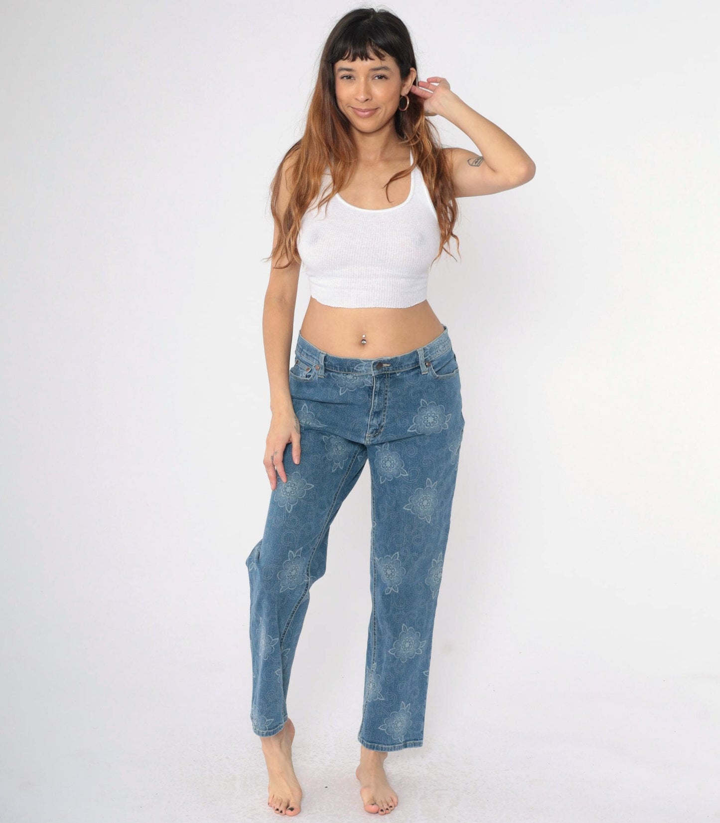 Y2K High Sierra Floral Blue Jeans Straight Leg High Rise 00s Large 14