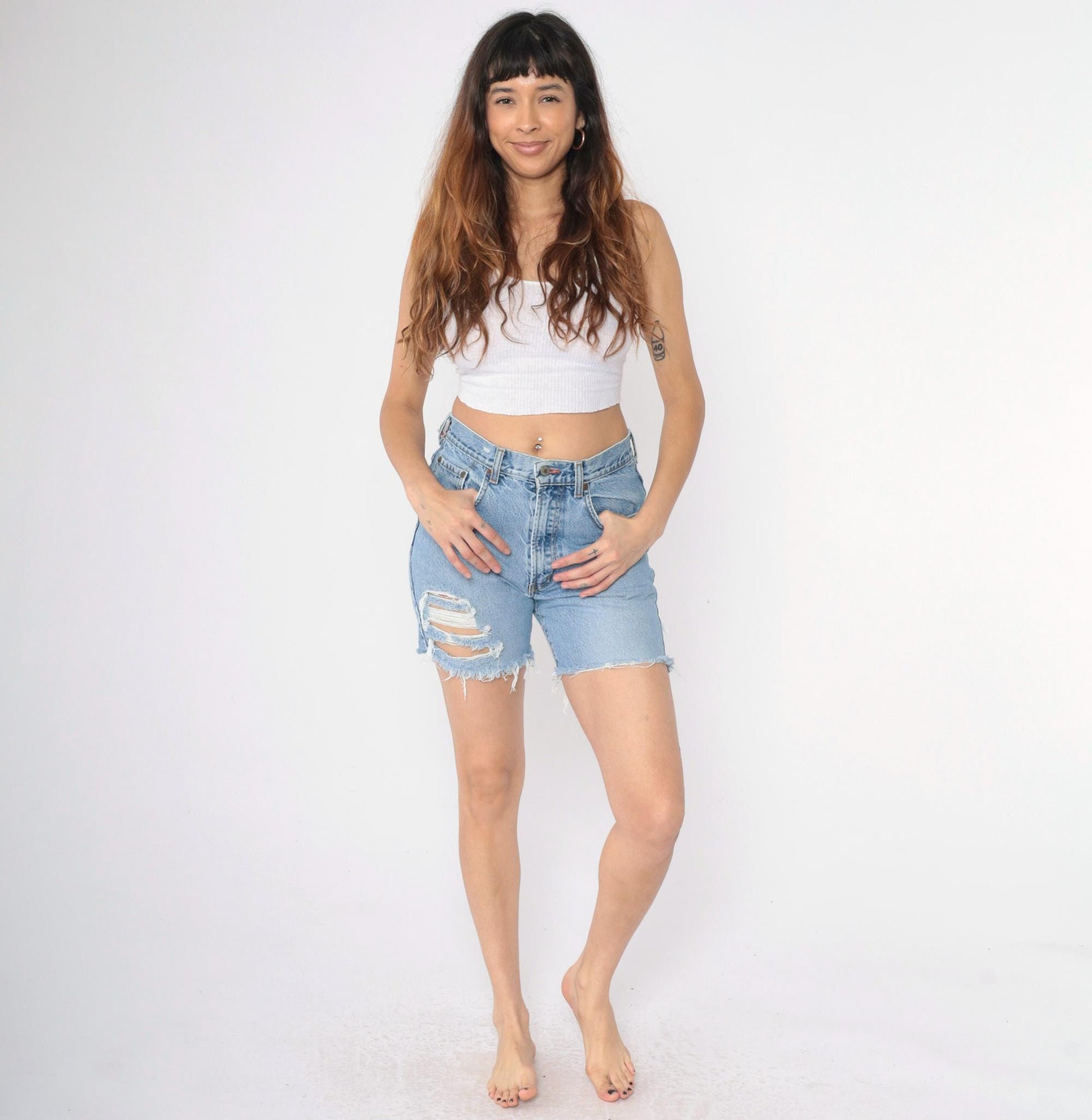 00s Lucky Brand Cutoff Denim Shorts Blue Distressed High Rise Medium 28