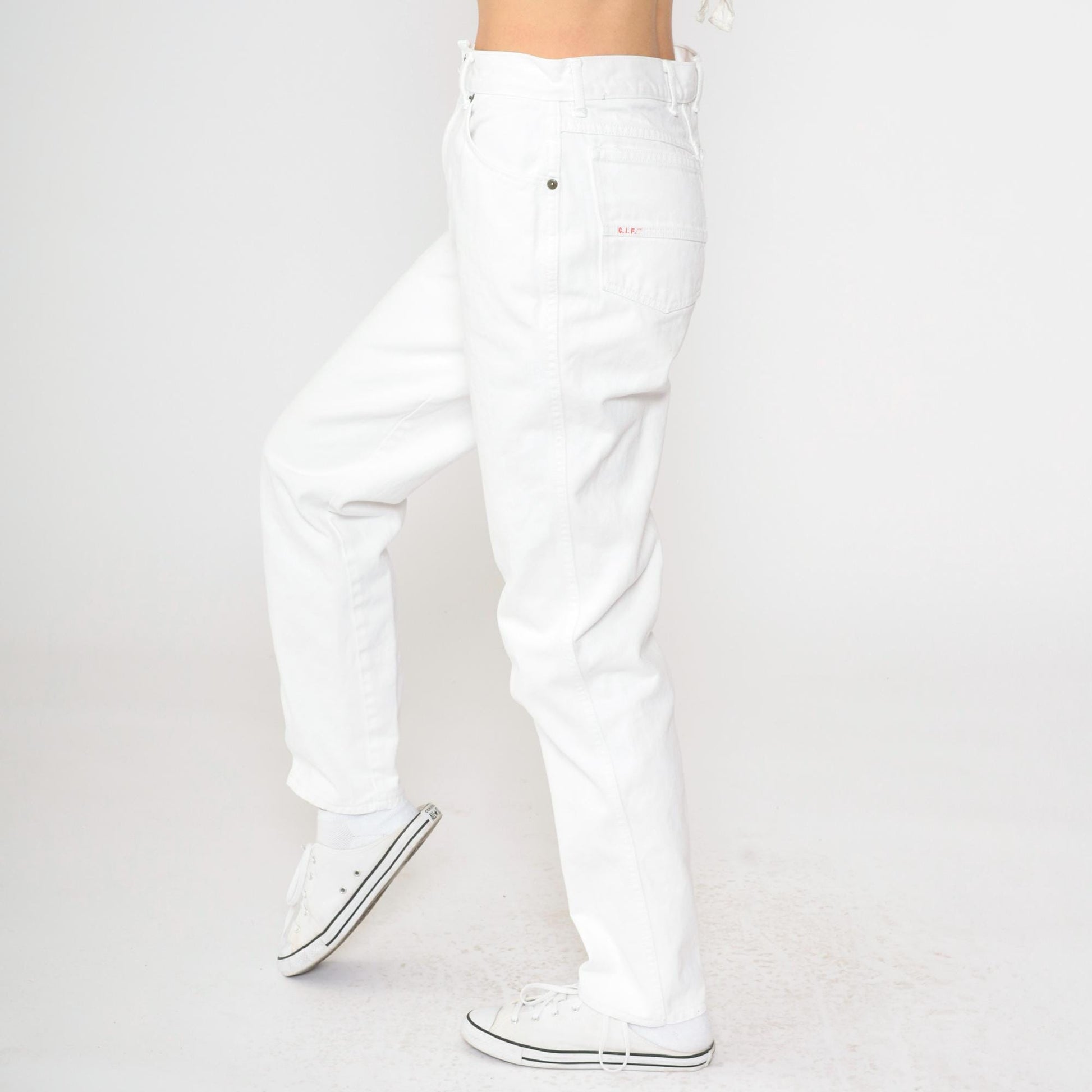 90s White Denim Jeans High Waist Straight Leg Mom Jeans Medium 8