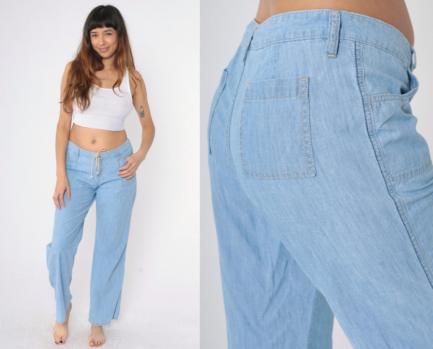 Tommy Bahama Light Wash Straight Leg Jeans Drawstring Waist Low Rise Size 8