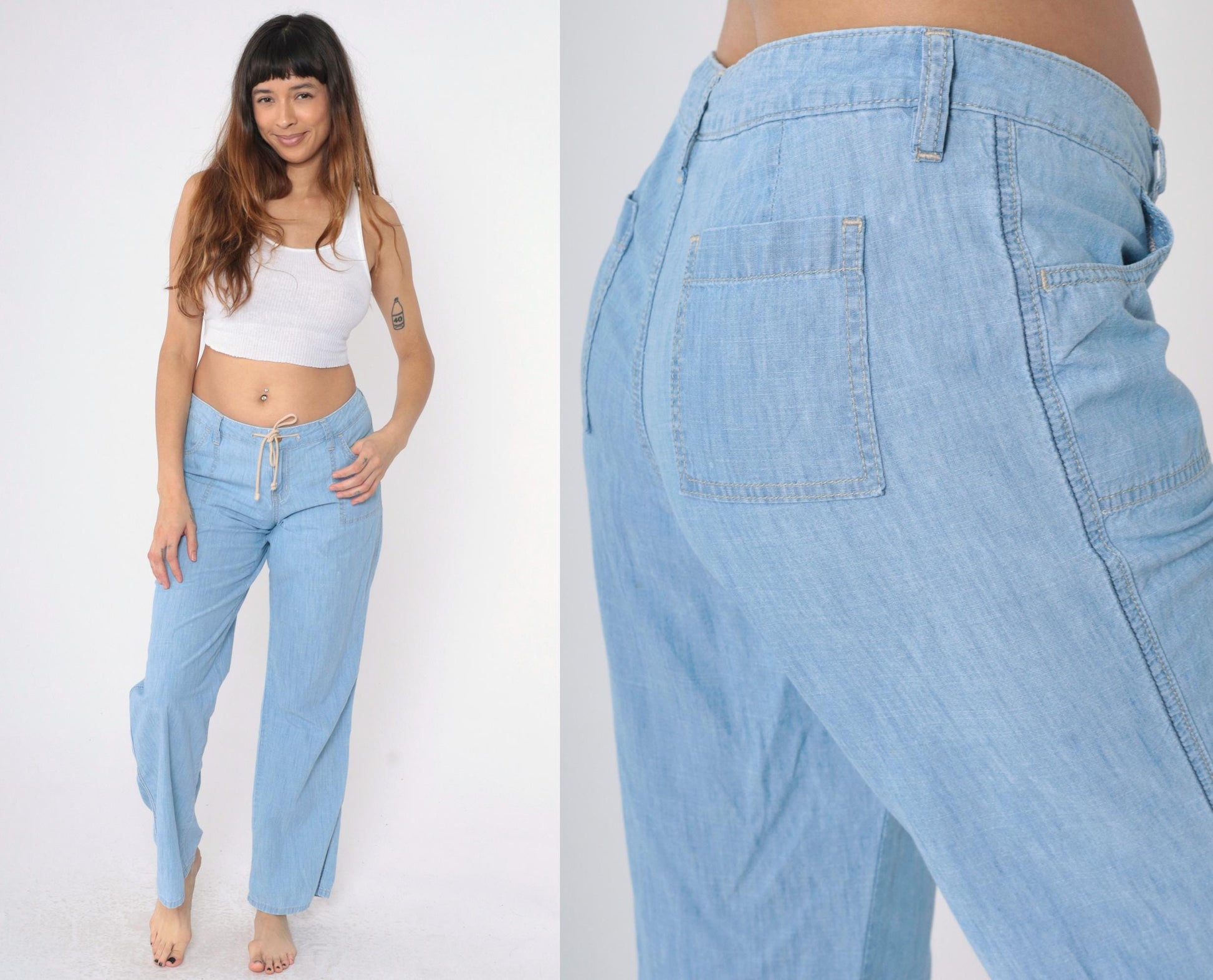 Tommy Bahama Light Wash Straight Leg Jeans Drawstring Waist Low Rise Size 8