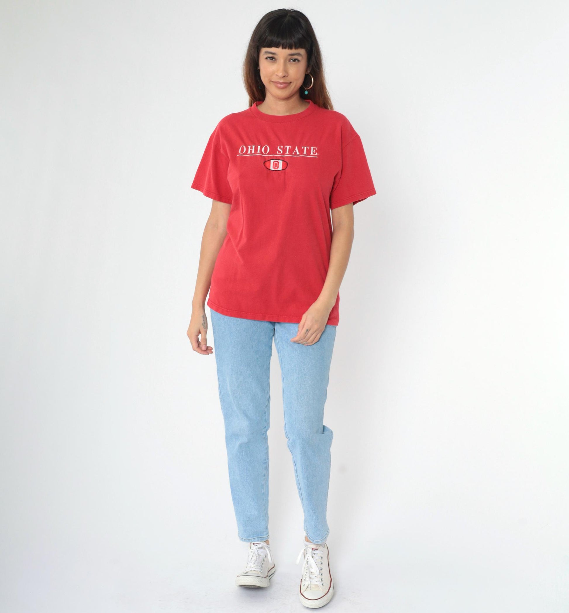 90s Ohio State Buckeyes Football Embroidered T-Shirt Red Medium