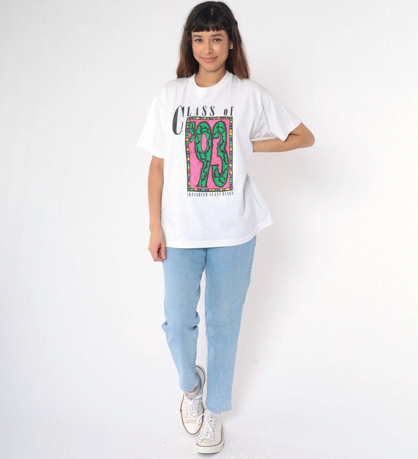 90s Class of '93 Graduation Graphic T-Shirt Neon White Screen Stars Extra Large XL