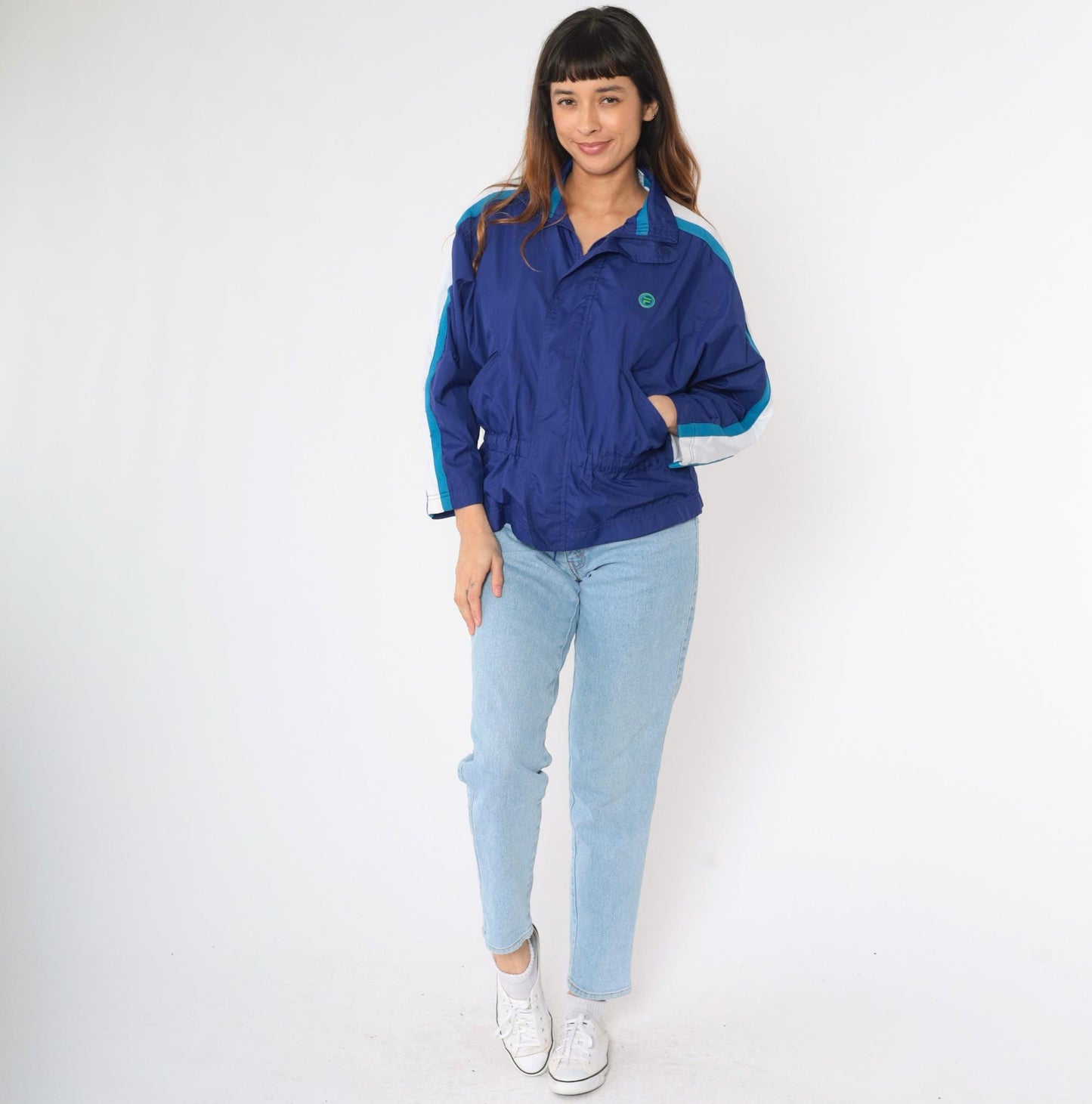 Y2K Fila Blue Striped Windbreaker Jacket Zip-Up Small S