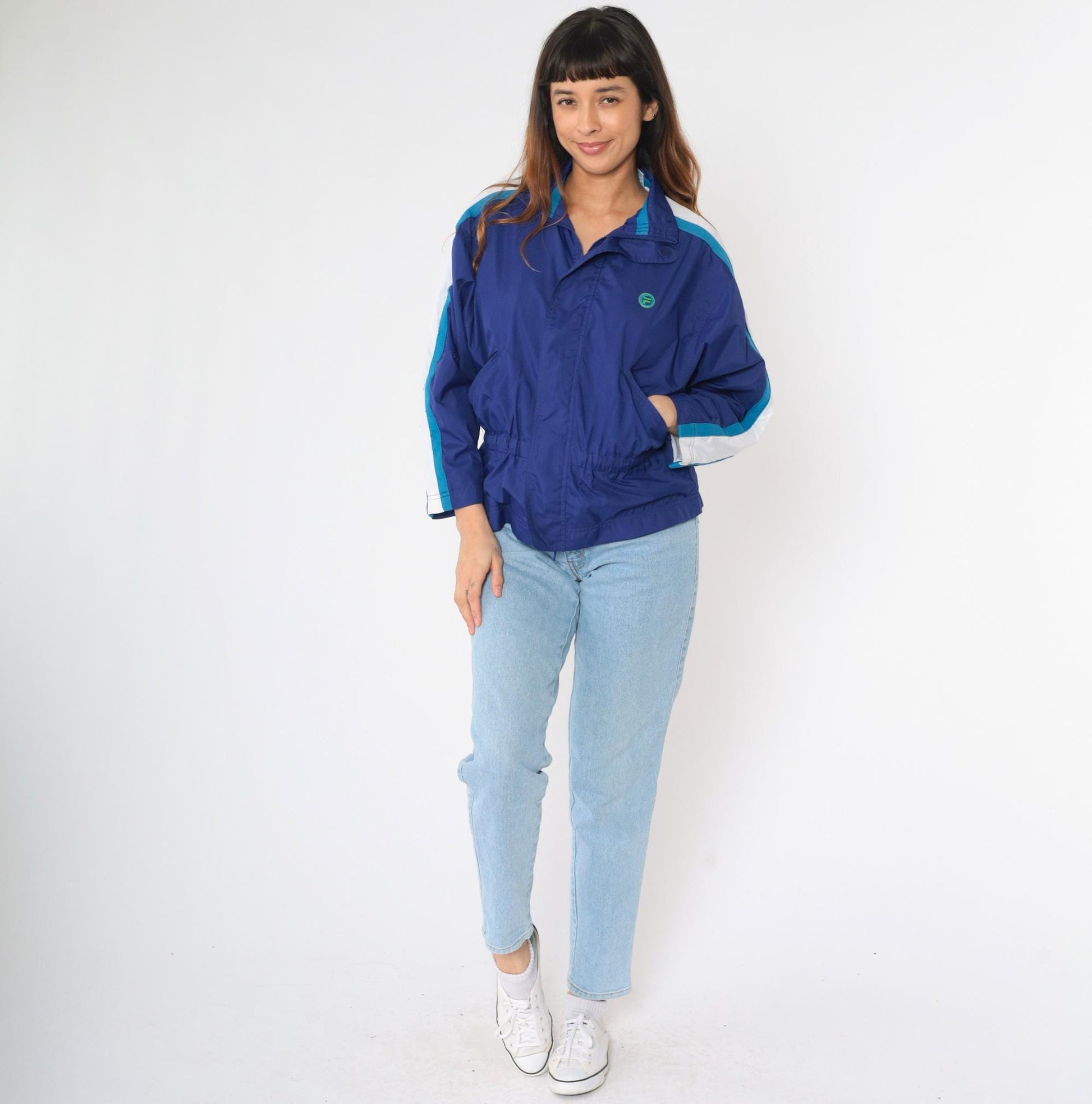 Y2K Fila Blue Striped Windbreaker Jacket Zip-Up Small S