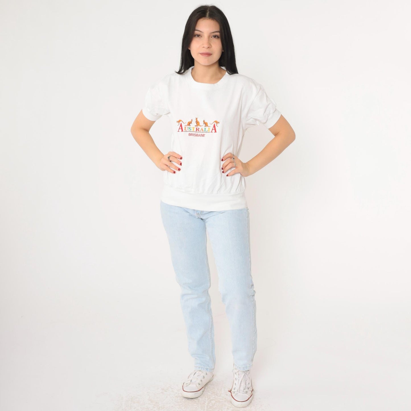 90s Brisbane Australia Kangaroo Embroidered T-Shirt White Graphic Tee Large L