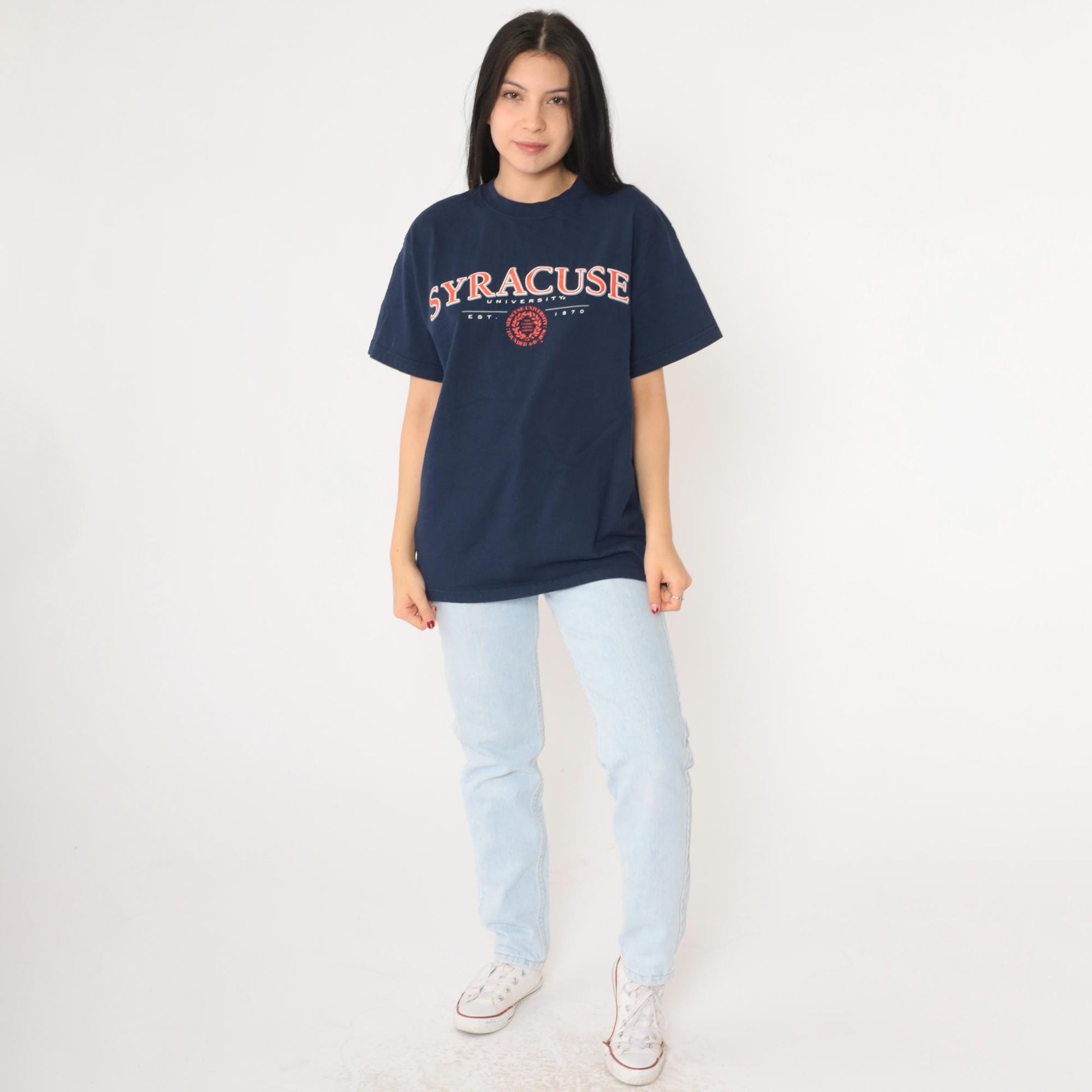 90s Syracuse University Graphic T-Shirt Navy Cotton Crewneck Medium