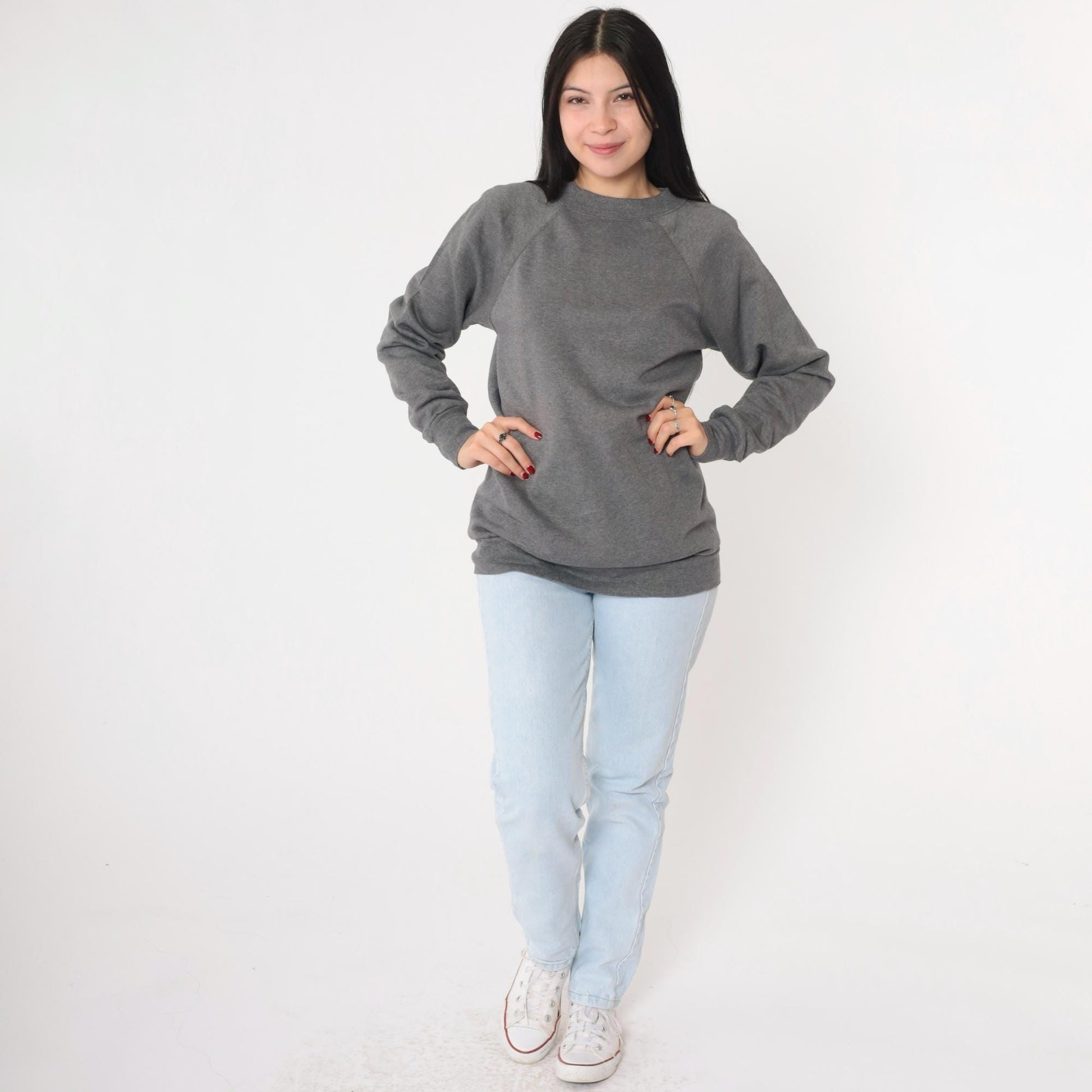 90s Jerzees Crewneck Sweatshirt Heather Grey Raglan Medium