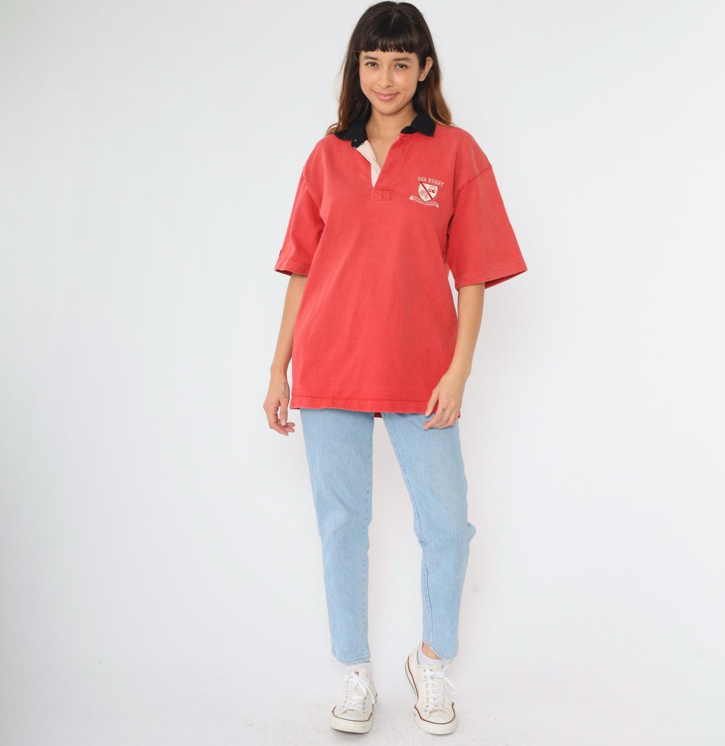 Y2K Barbarian Rugby Shirt SGA Crest Red Cotton Polo Large L