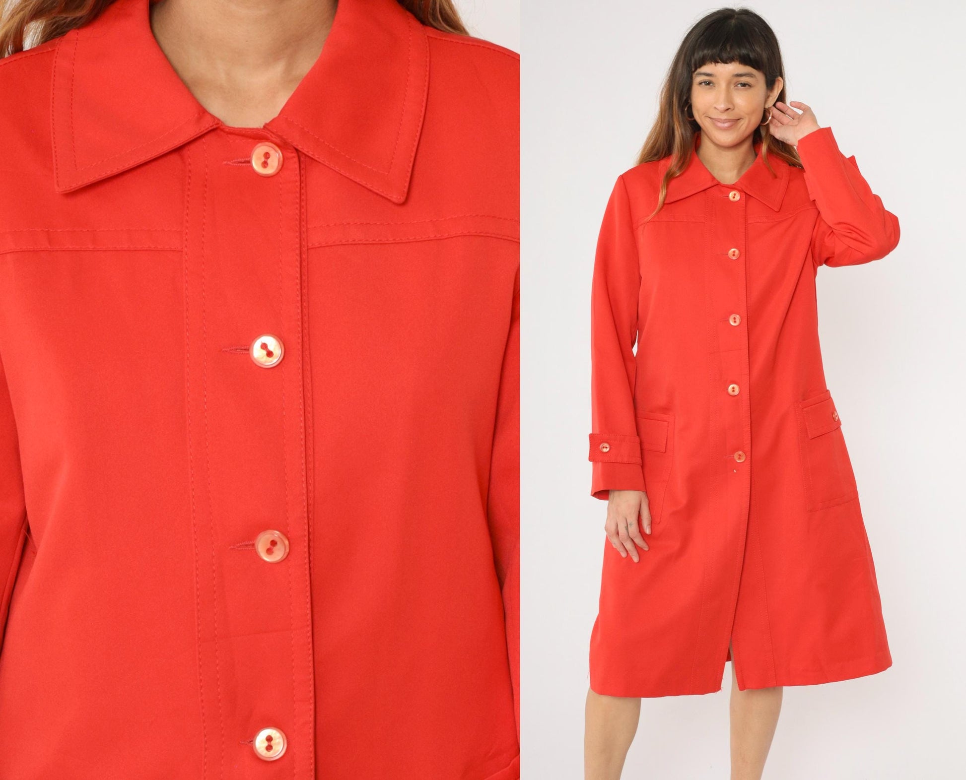 70s Forecaster of Boston Red Trench Coat Single Breasted A-Line Medium Large