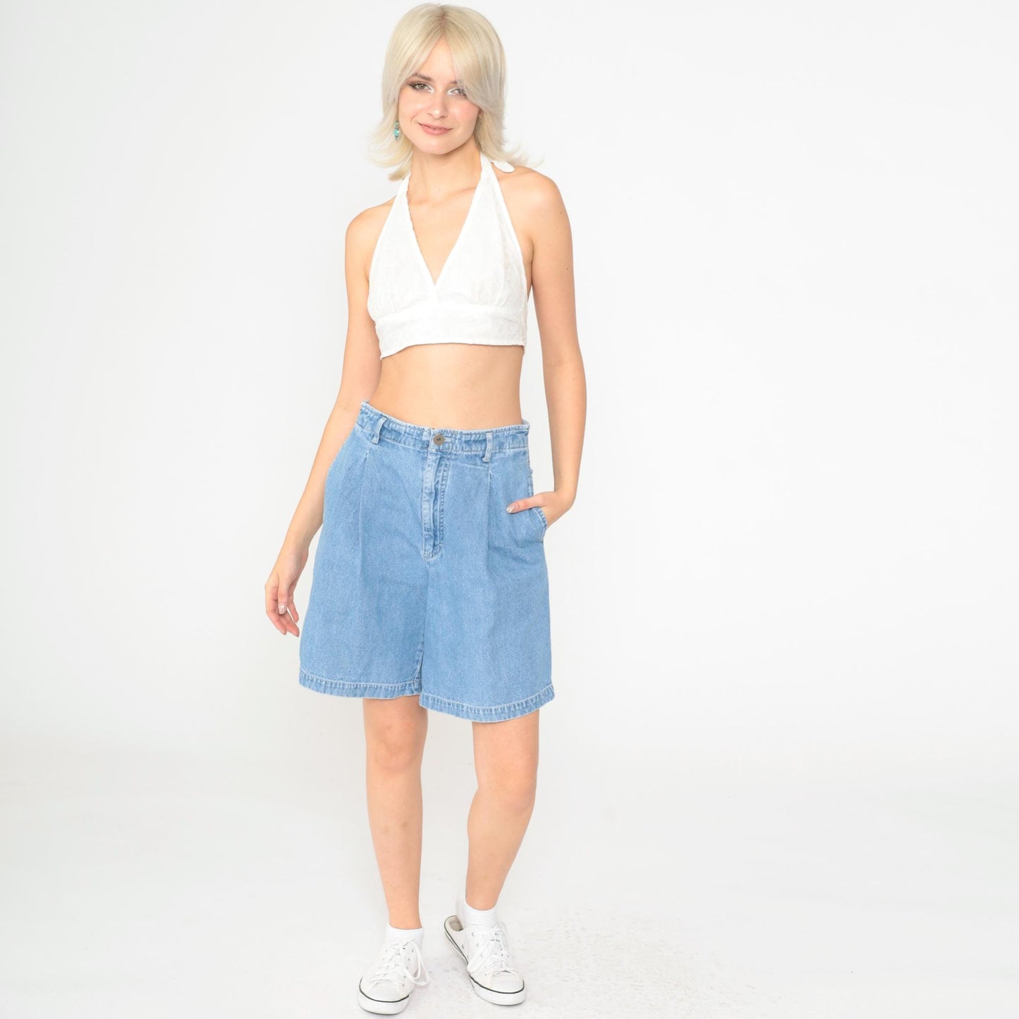 90s Chico's Denim Shorts Pleated High Waist Blue Jean Shorts XS